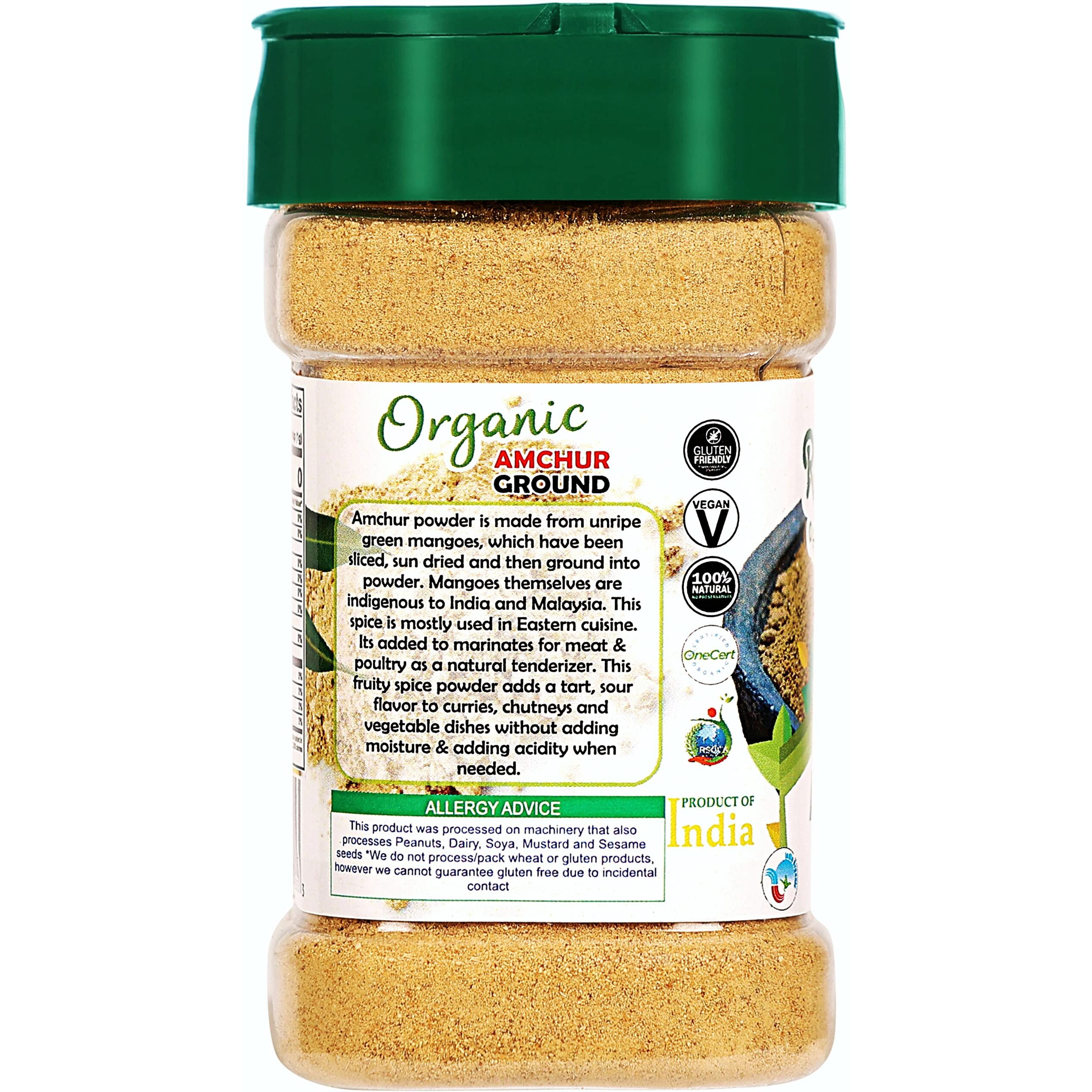 Rani Organic Amchur Ground (Dry Mango Powder) Spice 3oz (85g) PET Jar ~ All Natural, Vegan, Gluten Friendly, NON-GMO, Indian Origin, USDA Certified Organic