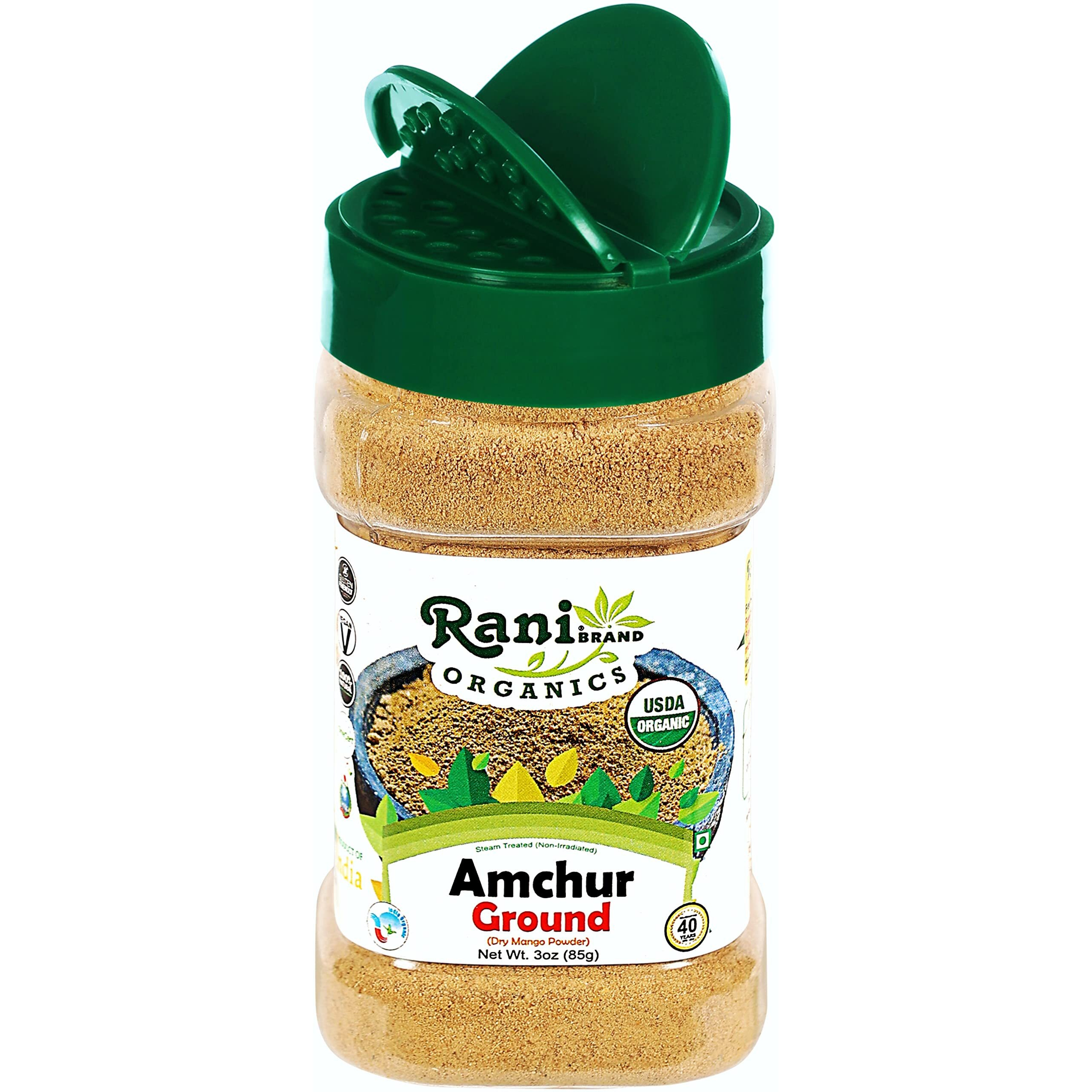 Rani Organic Amchur Ground (Dry Mango Powder) Spice 3oz (85g) PET Jar ~ All Natural, Vegan, Gluten Friendly, NON-GMO, Indian Origin, USDA Certified Organic