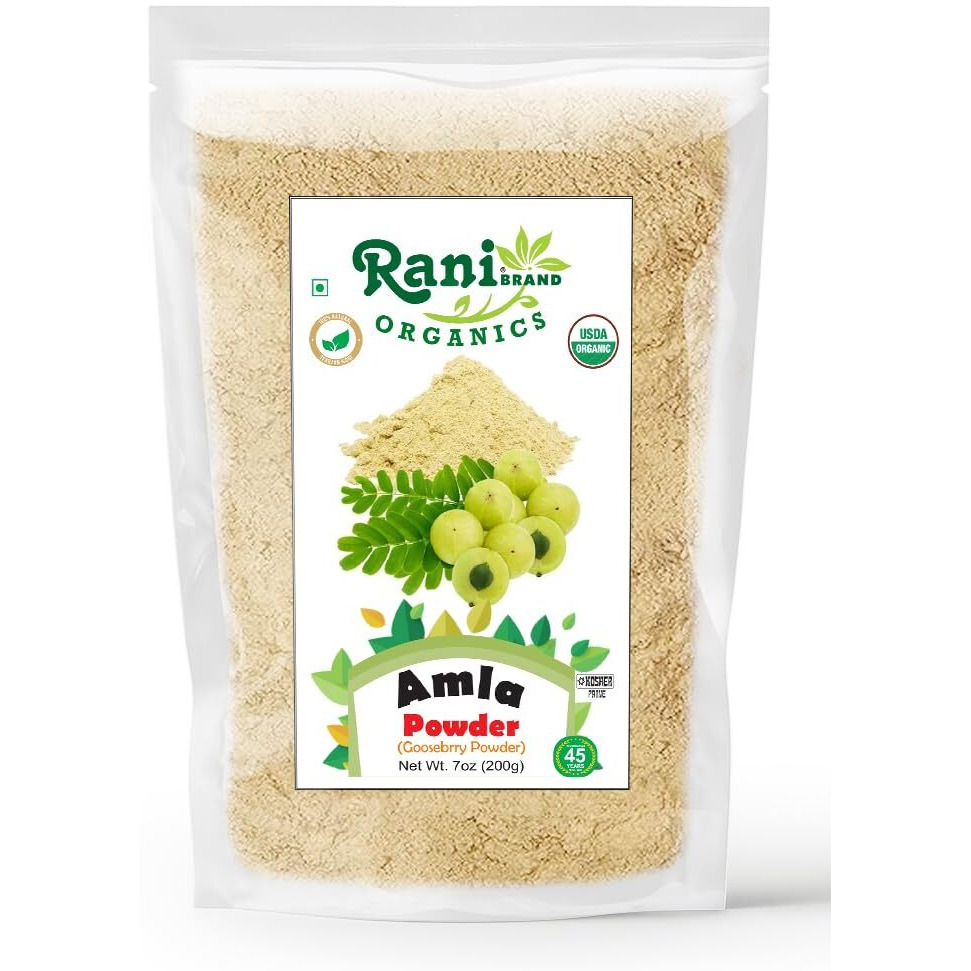 Rani Organic Amla Powder (Gooseberry Powder) 7oz (200g) ~ All Natural, No Color, Gluten Friendly, Vegan, NON-GMO, Kosher, No Salt or fillers, Indian Origin, USDA Organic Certified