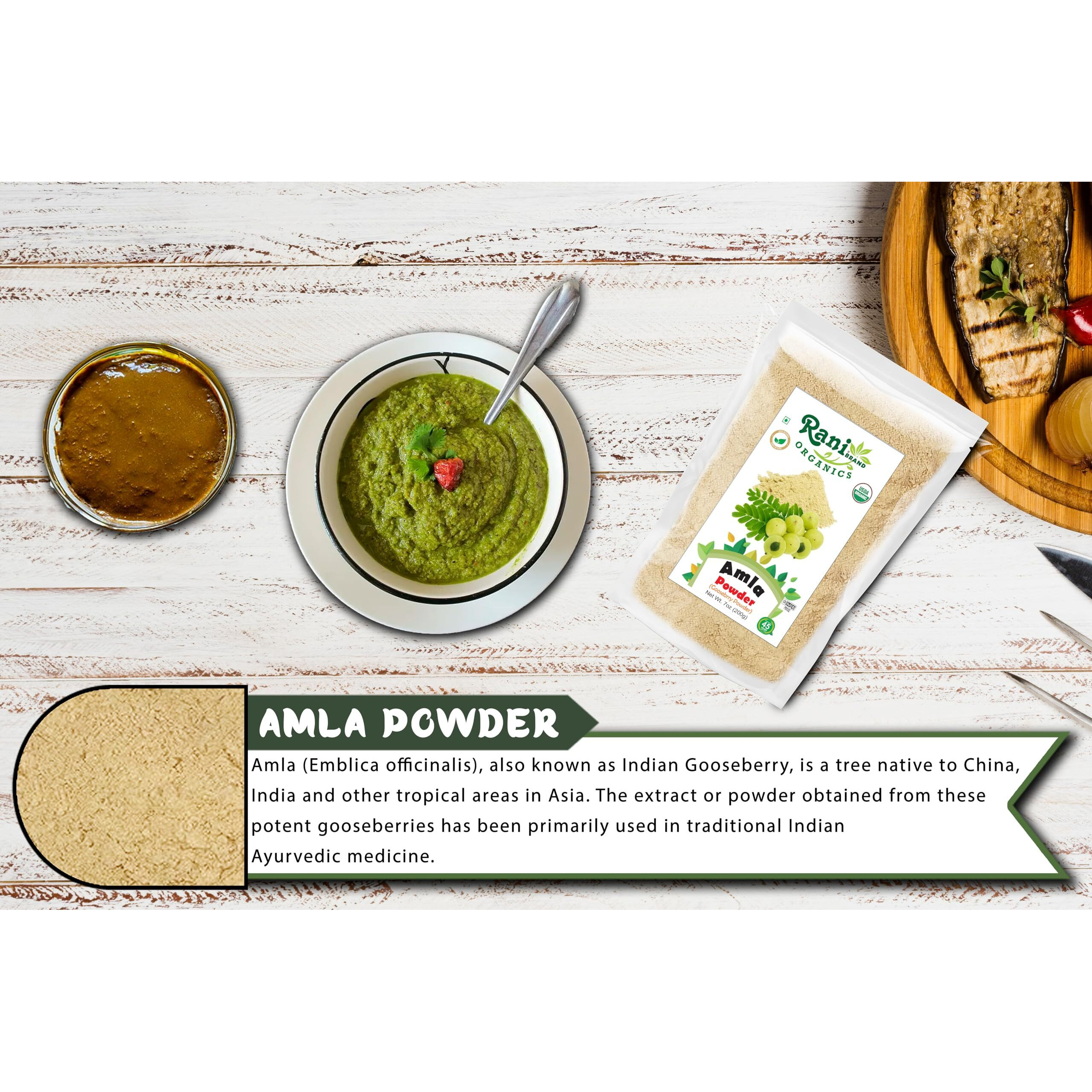 Rani Organic Amla Powder (Gooseberry Powder) 7oz (200g) ~ All Natural, No Color, Gluten Friendly, Vegan, NON-GMO, Kosher, No Salt or fillers, Indian Origin, USDA Organic Certified