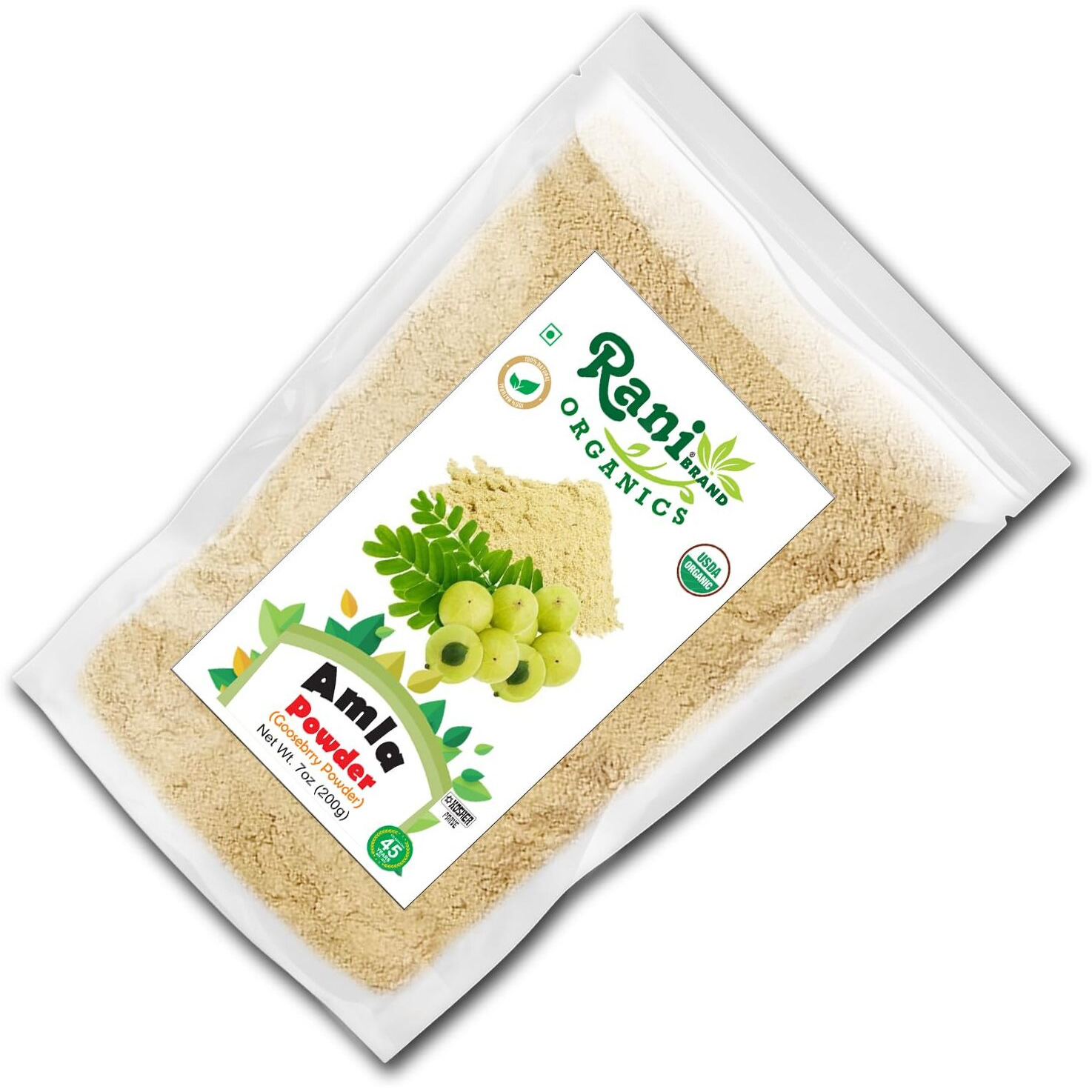 Rani Organic Amla Powder (Gooseberry Powder) 7oz (200g) ~ All Natural, No Color, Gluten Friendly, Vegan, NON-GMO, Kosher, No Salt or fillers, Indian Origin, USDA Organic Certified