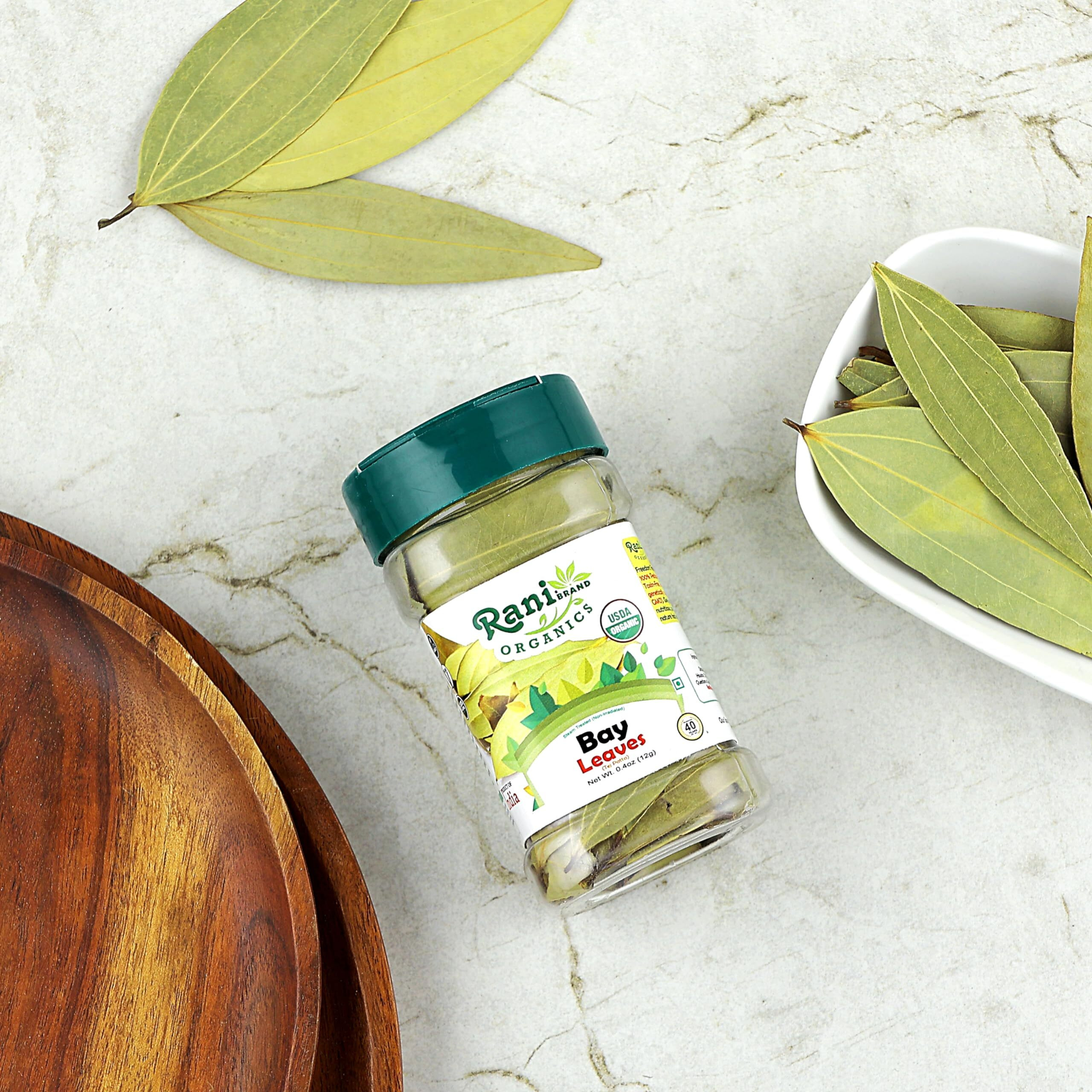 Rani Organic Bay Leaves (Tej Patta) Whole Spice Hand Selected Extra Large 0.4oz (12g) PET Jar ~ All Natural, Gluten Friendly, NON-GMO, Vegan, Indian Origin, USDA Certified Organic