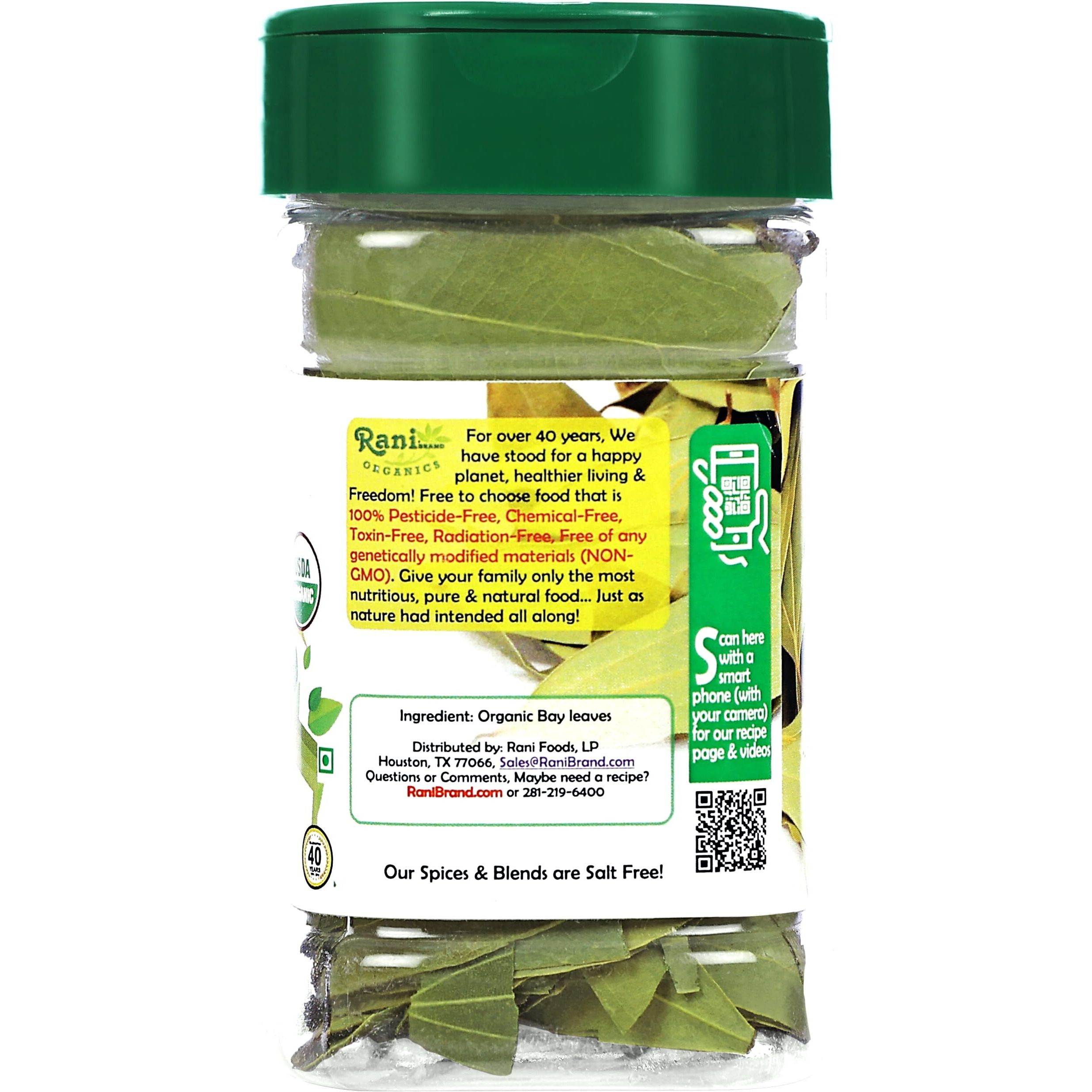 Rani Organic Bay Leaves (Tej Patta) Whole Spice Hand Selected Extra Large 0.4oz (12g) PET Jar ~ All Natural, Gluten Friendly, NON-GMO, Vegan, Indian Origin, USDA Certified Organic