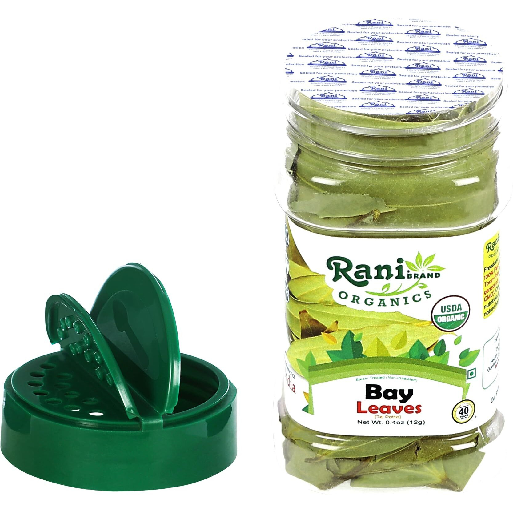 Rani Organic Bay Leaves (Tej Patta) Whole Spice Hand Selected Extra Large 0.4oz (12g) PET Jar ~ All Natural, Gluten Friendly, NON-GMO, Vegan, Indian Origin, USDA Certified Organic