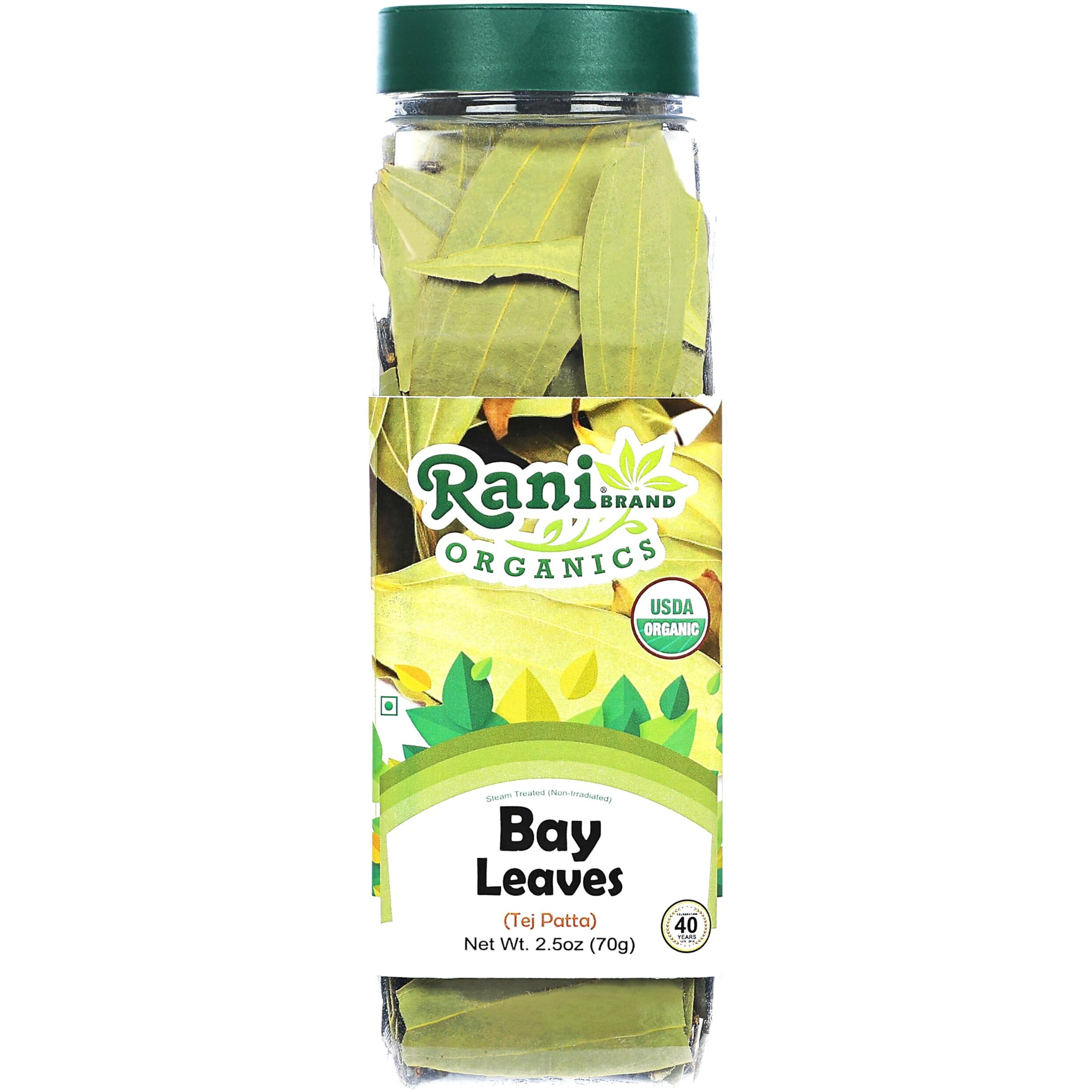 Rani Organic Bay Leaves (Tej Patta) Whole Spice Hand Selected Extra Large 2.5oz (70g) PET Jar ~ All Natural, Gluten Friendly, NON-GMO, Vegan, Indian Origin, USDA Certified Organic