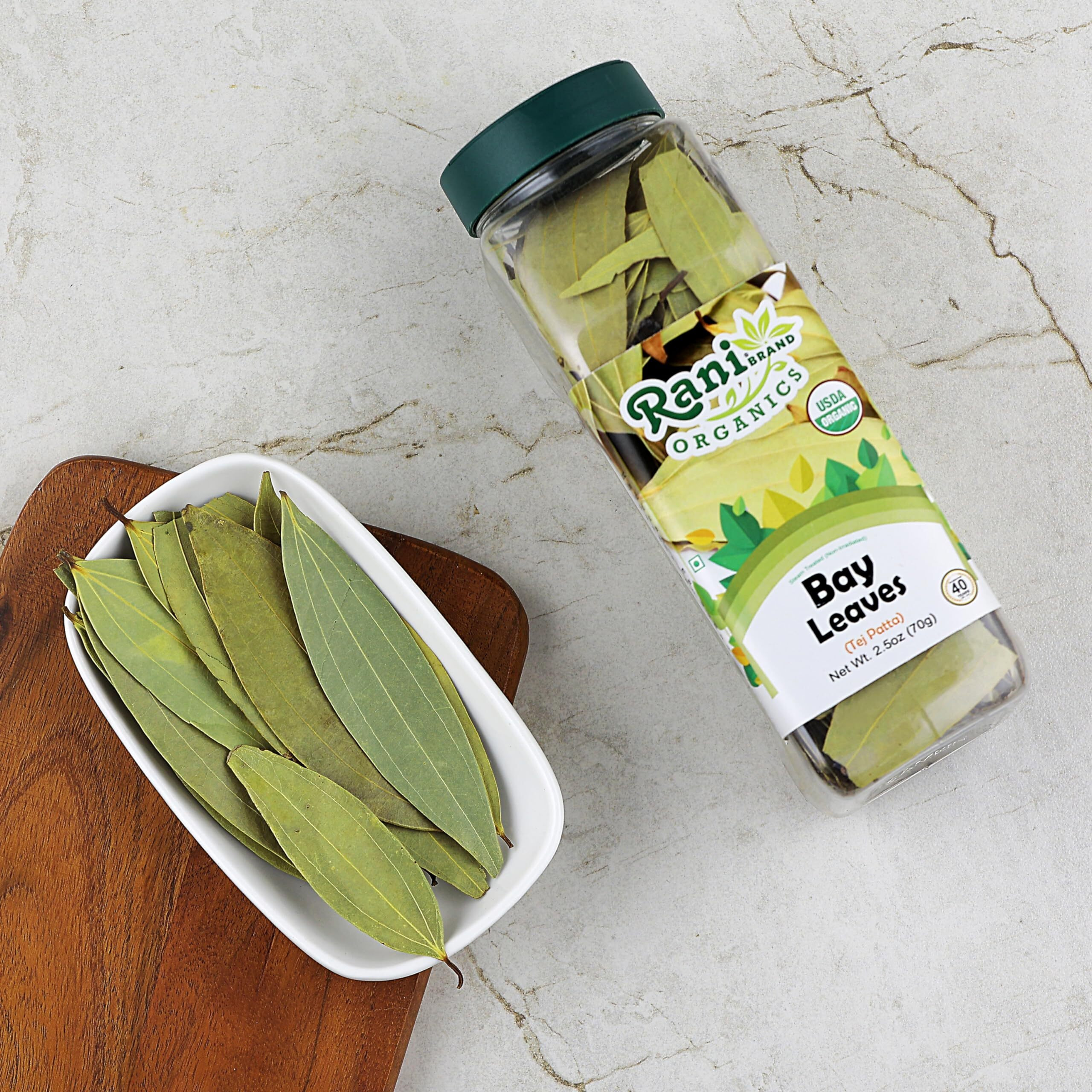 Rani Organic Bay Leaves (Tej Patta) Whole Spice Hand Selected Extra Large 2.5oz (70g) PET Jar ~ All Natural, Gluten Friendly, NON-GMO, Vegan, Indian Origin, USDA Certified Organic