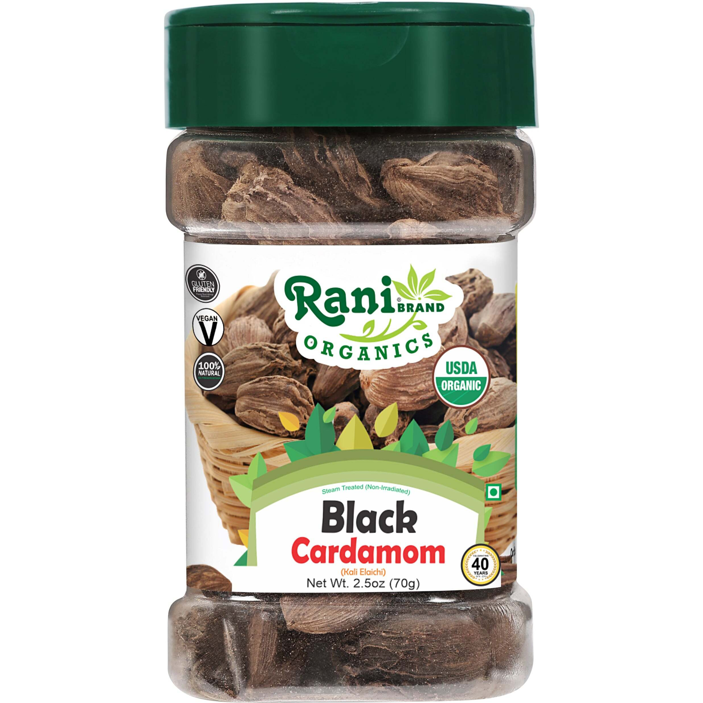 Rani Organic Black Cardamom Pods (Kali Elachi) Whole Indian Spice 2.11oz (60g) PET Jar ~ All Natural, Vegan, Gluten Friendly, NON-GMO, Indian Origin, USDA Certified Organic