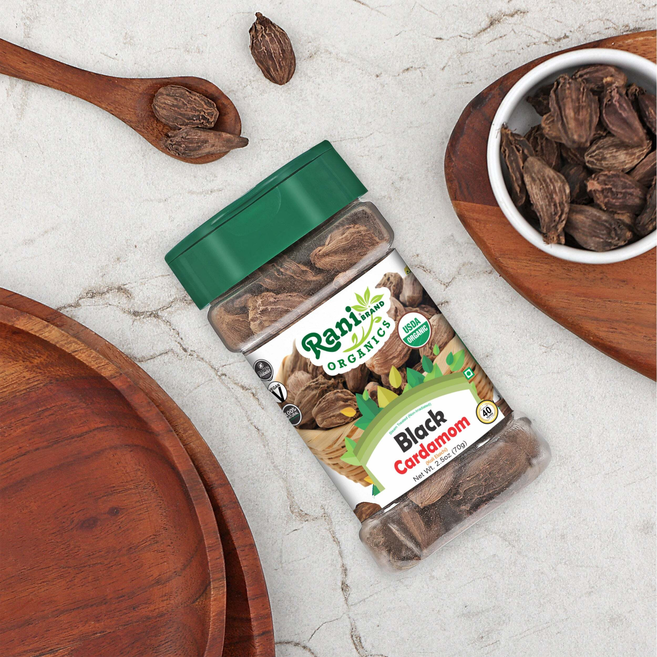 Rani Organic Black Cardamom Pods (Kali Elachi) Whole Indian Spice 2.11oz (60g) PET Jar ~ All Natural, Vegan, Gluten Friendly, NON-GMO, Indian Origin, USDA Certified Organic