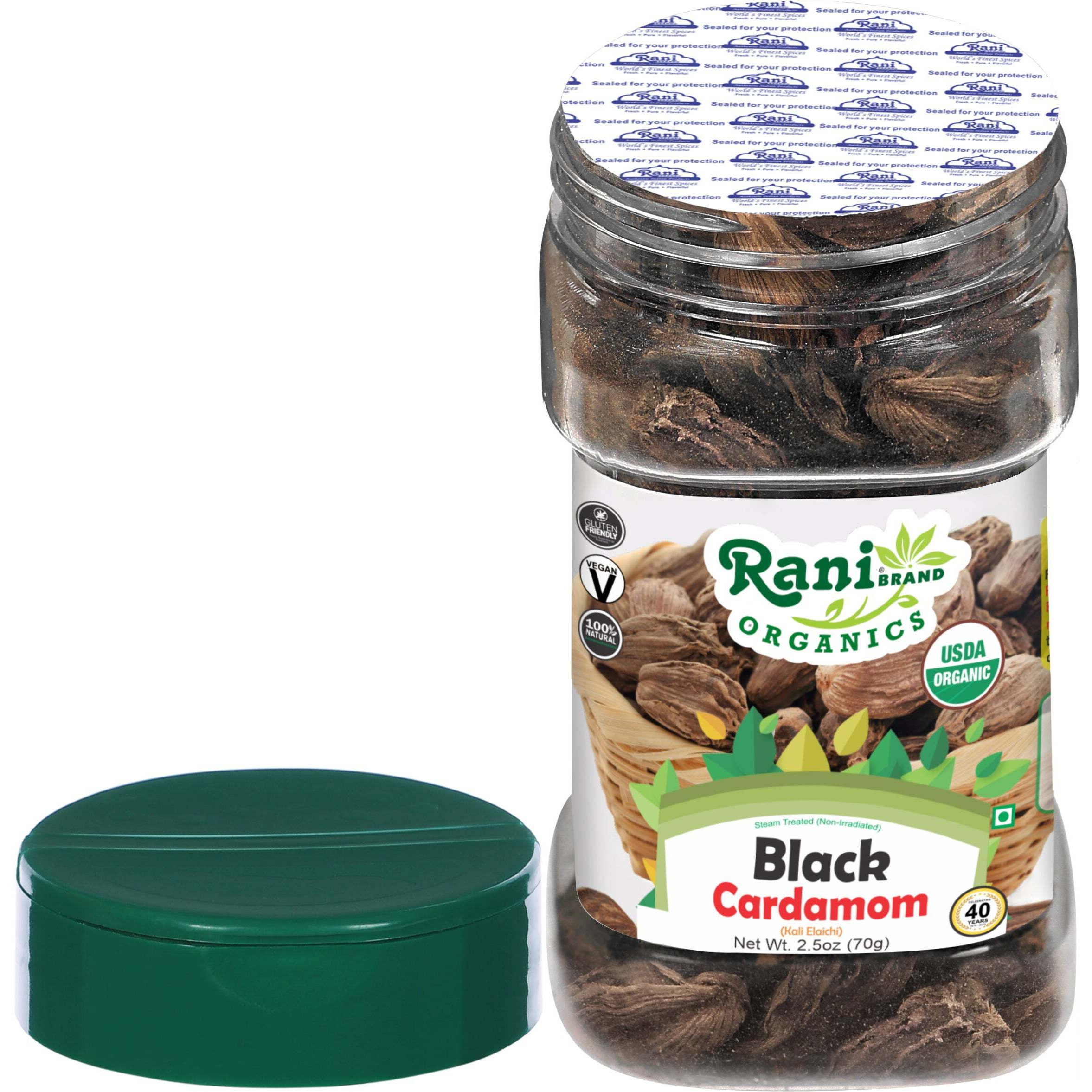 Rani Organic Black Cardamom Pods (Kali Elachi) Whole Indian Spice 2.11oz (60g) PET Jar ~ All Natural, Vegan, Gluten Friendly, NON-GMO, Indian Origin, USDA Certified Organic
