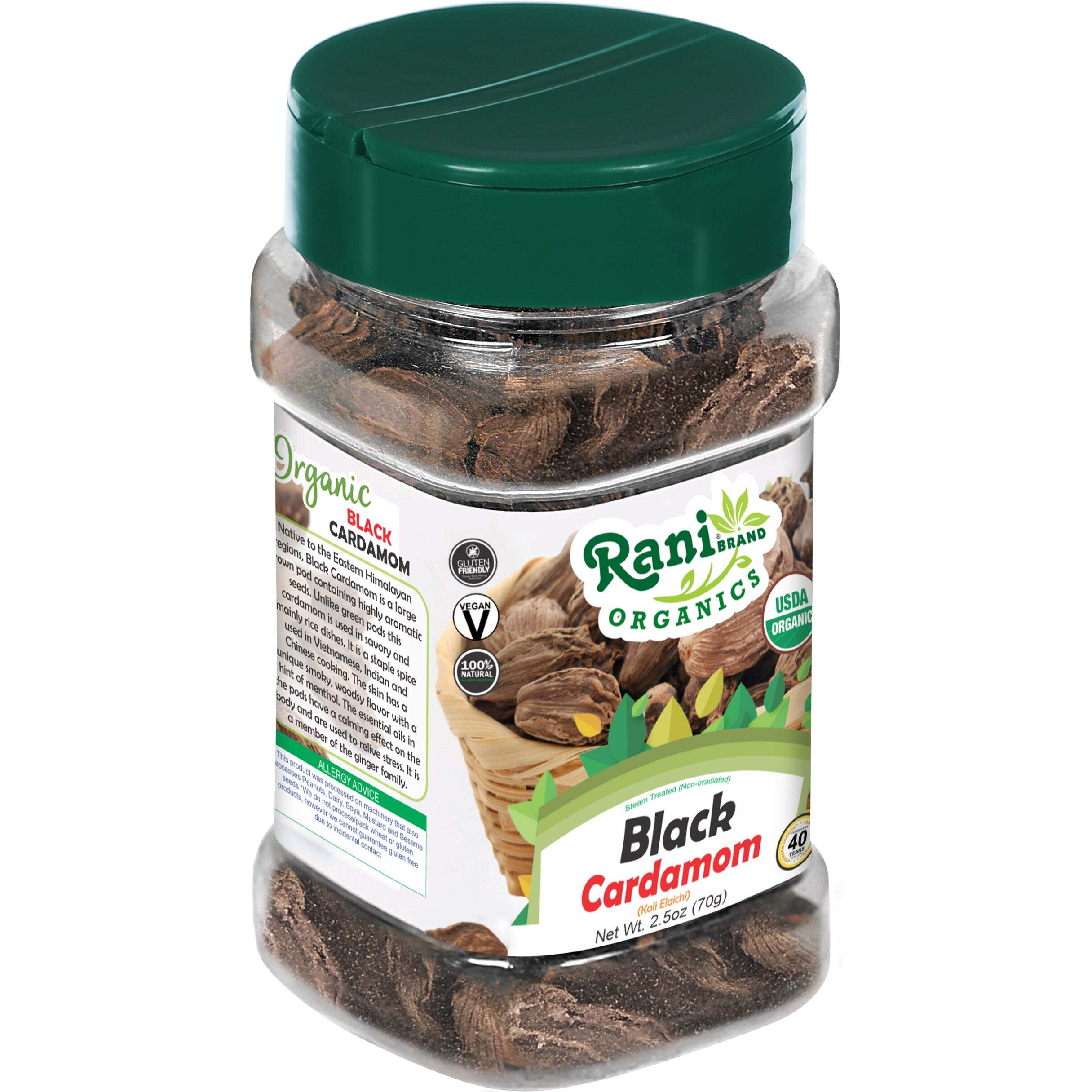 Rani Organic Black Cardamom Pods (Kali Elachi) Whole Indian Spice 2.11oz (60g) PET Jar ~ All Natural, Vegan, Gluten Friendly, NON-GMO, Indian Origin, USDA Certified Organic