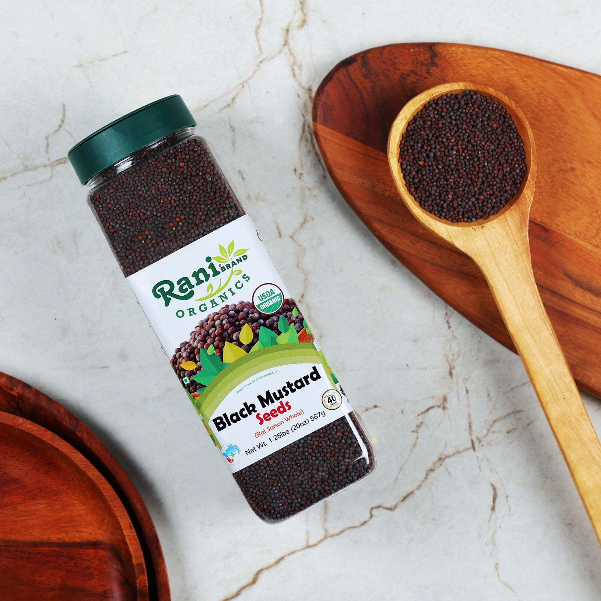Rani Organic Black Mustard Seeds Whole Spice (Rai Sarson) 20oz (1.25lbs) 567g PET Jar ~ All Natural, Vegan, Gluten Friendly, NON-GMO, Indian Origin, USDA Certified Organic