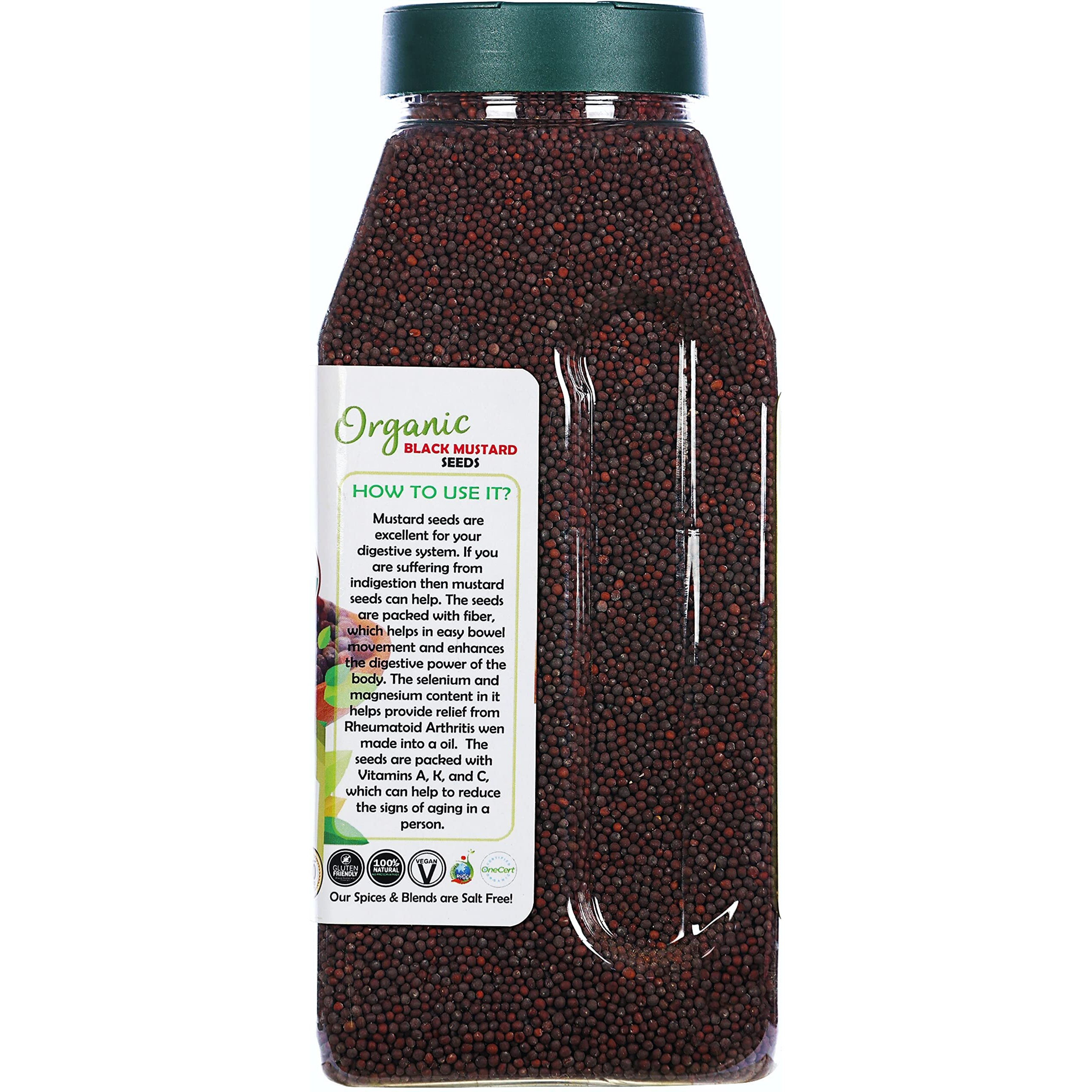Rani Organic Black Mustard Seeds Whole Spice (Rai Sarson) 20oz (1.25lbs) 567g PET Jar ~ All Natural, Vegan, Gluten Friendly, NON-GMO, Indian Origin, USDA Certified Organic