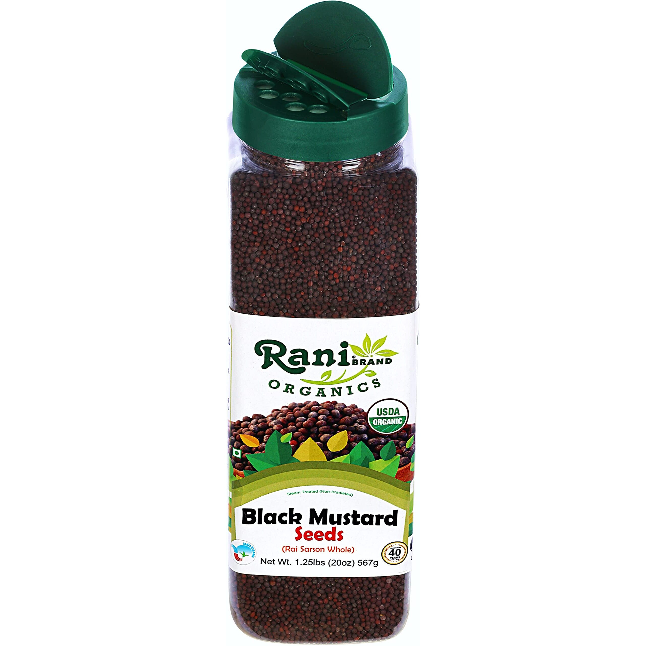 Rani Organic Black Mustard Seeds Whole Spice (Rai Sarson) 20oz (1.25lbs) 567g PET Jar ~ All Natural, Vegan, Gluten Friendly, NON-GMO, Indian Origin, USDA Certified Organic