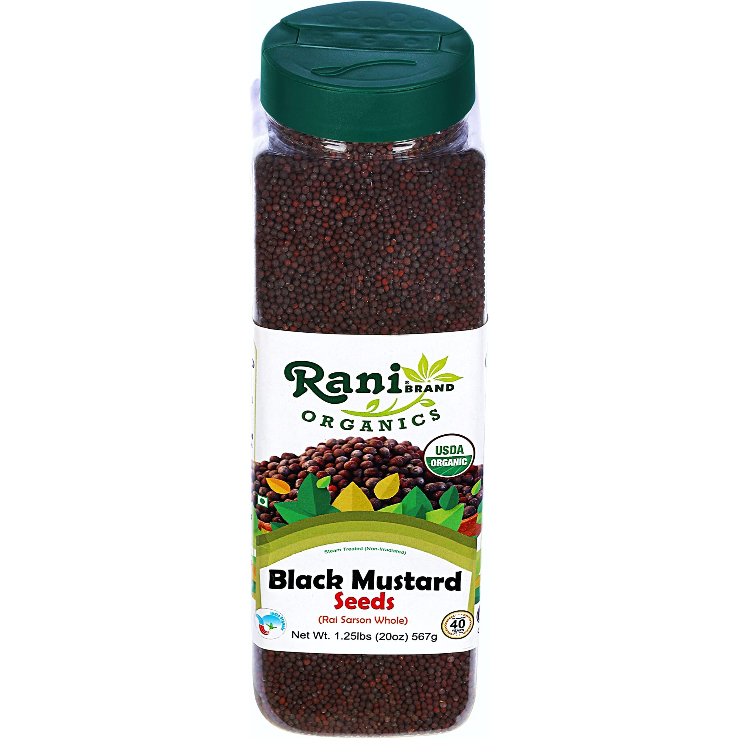 Rani Organic Black Mustard Seeds Whole Spice (Rai Sarson) 20oz (1.25lbs) 567g PET Jar ~ All Natural, Vegan, Gluten Friendly, NON-GMO, Indian Origin, USDA Certified Organic