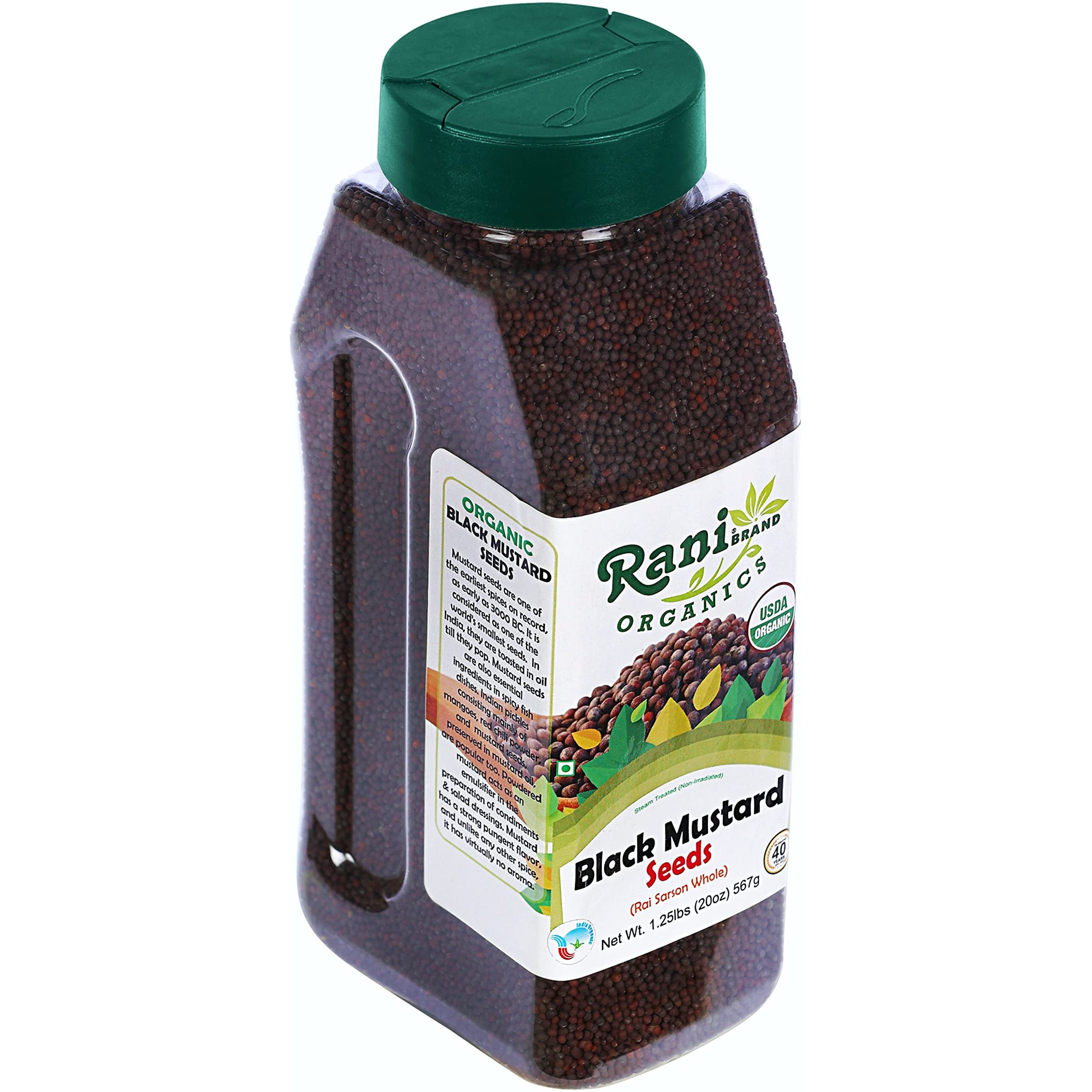 Rani Organic Black Mustard Seeds Whole Spice (Rai Sarson) 20oz (1.25lbs) 567g PET Jar ~ All Natural, Vegan, Gluten Friendly, NON-GMO, Indian Origin, USDA Certified Organic