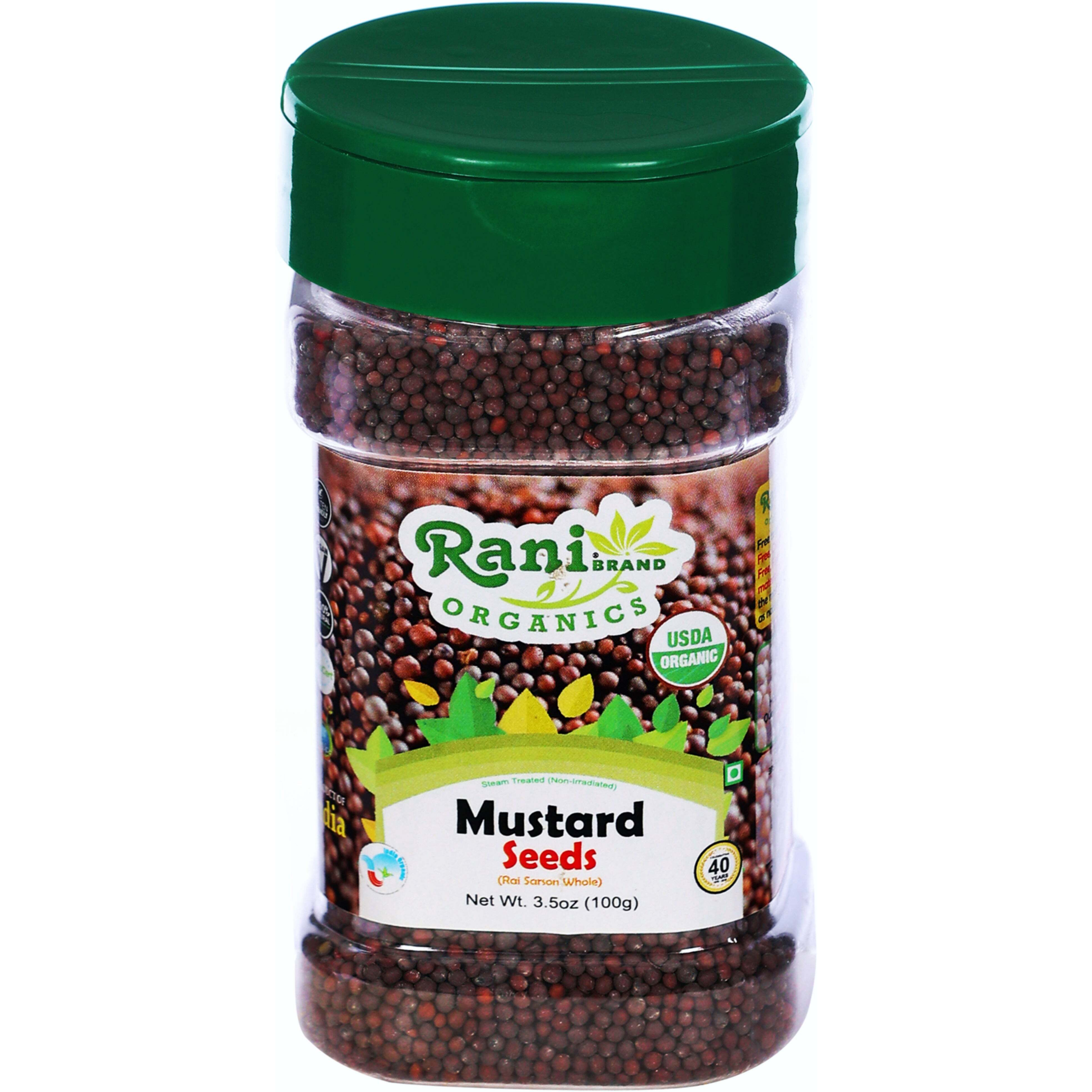 Rani Organic Black Mustard Seeds Whole Spice (Rai Sarson) 3.5oz (100g) PET Jar ~ All Natural, Vegan, Gluten Friendly, NON-GMO, Indian Origin, USDA Certified Organic