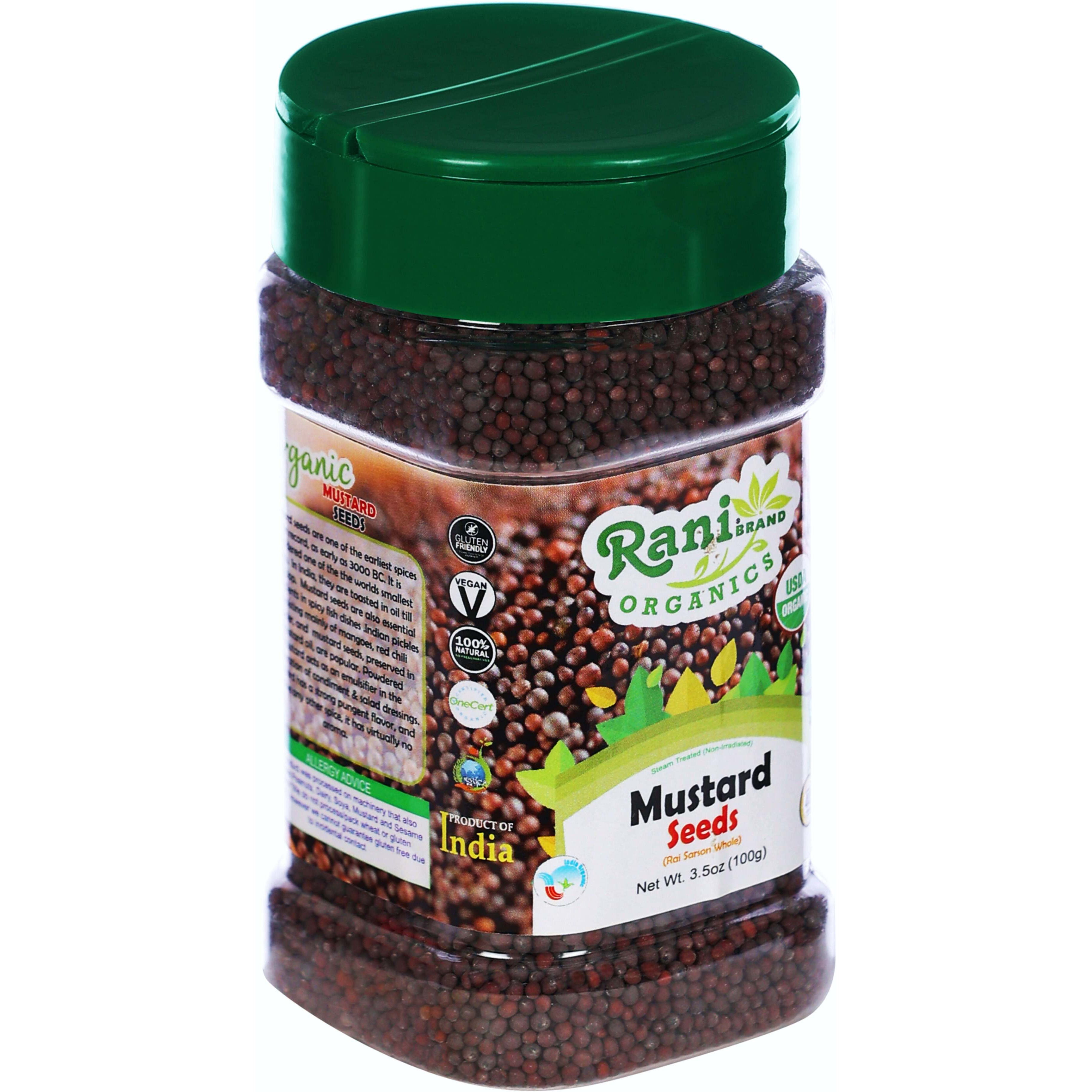 Rani Organic Black Mustard Seeds Whole Spice (Rai Sarson) 3.5oz (100g) PET Jar ~ All Natural, Vegan, Gluten Friendly, NON-GMO, Indian Origin, USDA Certified Organic