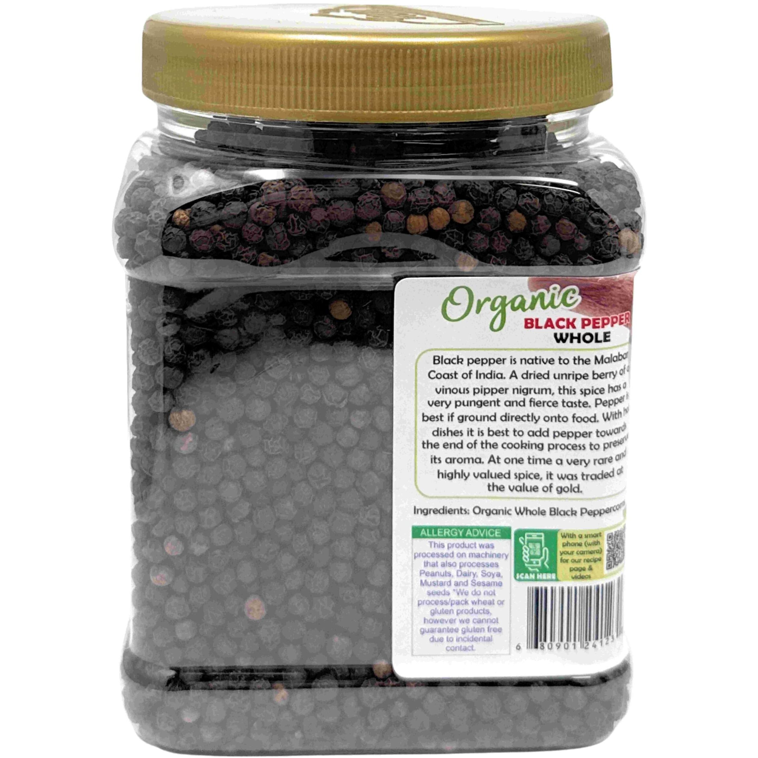 Rani Organic Black Pepper Whole (Peppercorns), Premium MG-1 Grade 16oz (1lb) 454g PET Jar ~ All Natural, Gluten Friendly, Non-GMO, USDA Certified Organic, Kosher, Product of Vietnam