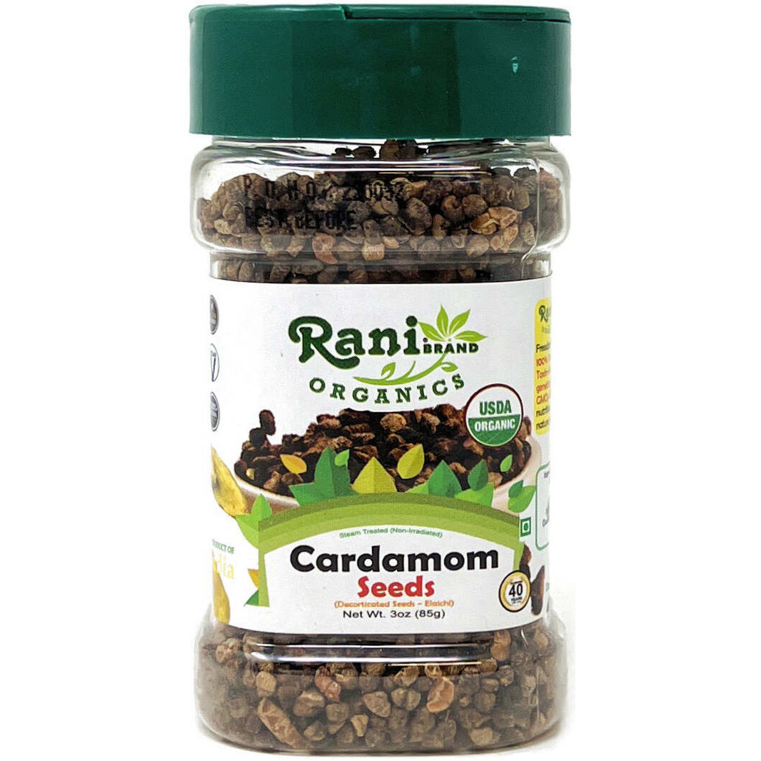 Rani Organic Cardamom (Elachi) Decorticated Seeds (from Green Cardamom) Indian Spice 3.5oz (100g) PET Jar ~ All Natural, Vegan, Gluten Friendly, NON-GMO, Indian Origin, USDA Certified Organic