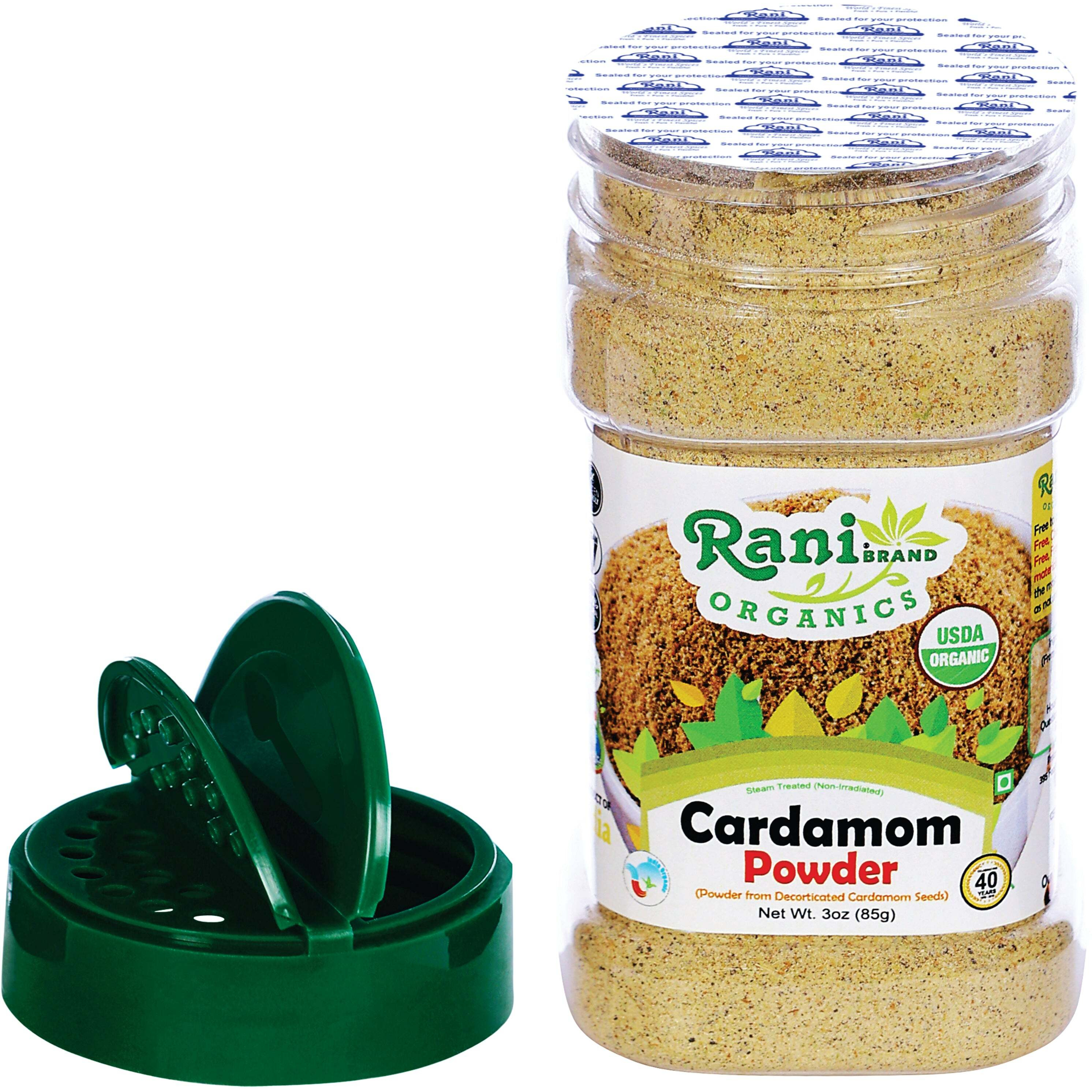 Rani Organic Cardamom (Elachi) Ground, Powder Indian Spice 3oz (85g) PET Jar ~ All Natural, Vegan, Gluten Friendly, NON-GMO, Indian Origin, USDA Certified Organic
