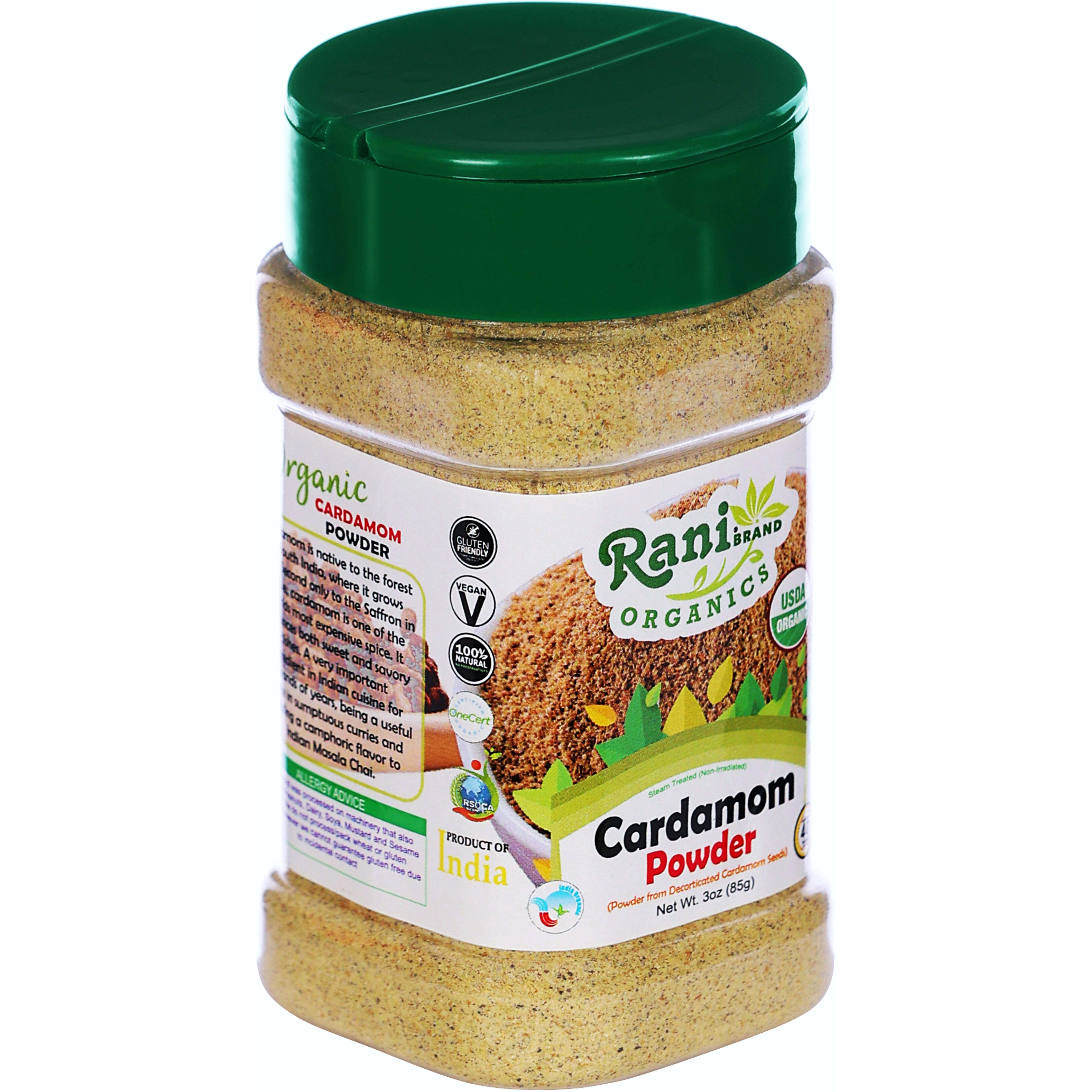 Rani Organic Cardamom (Elachi) Ground, Powder Indian Spice 3oz (85g) PET Jar ~ All Natural, Vegan, Gluten Friendly, NON-GMO, Indian Origin, USDA Certified Organic