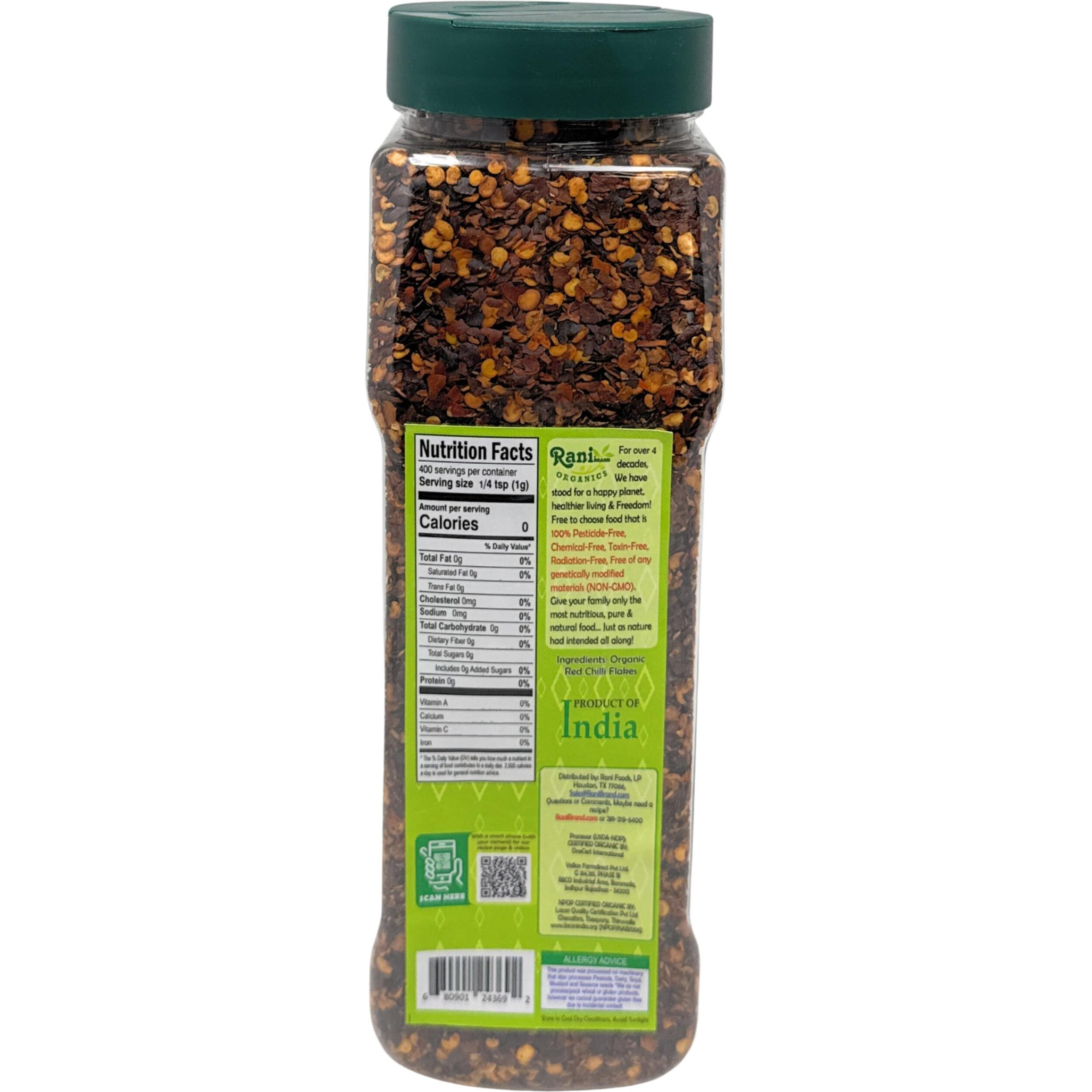 Rani Organic Chilli Flakes 14oz (400g) PET Jar ~ All Natural, No Color added, Gluten Friendly, Vegan, NON-GMO, Kosher, No Salt or fillers, USDA Certified Organic
