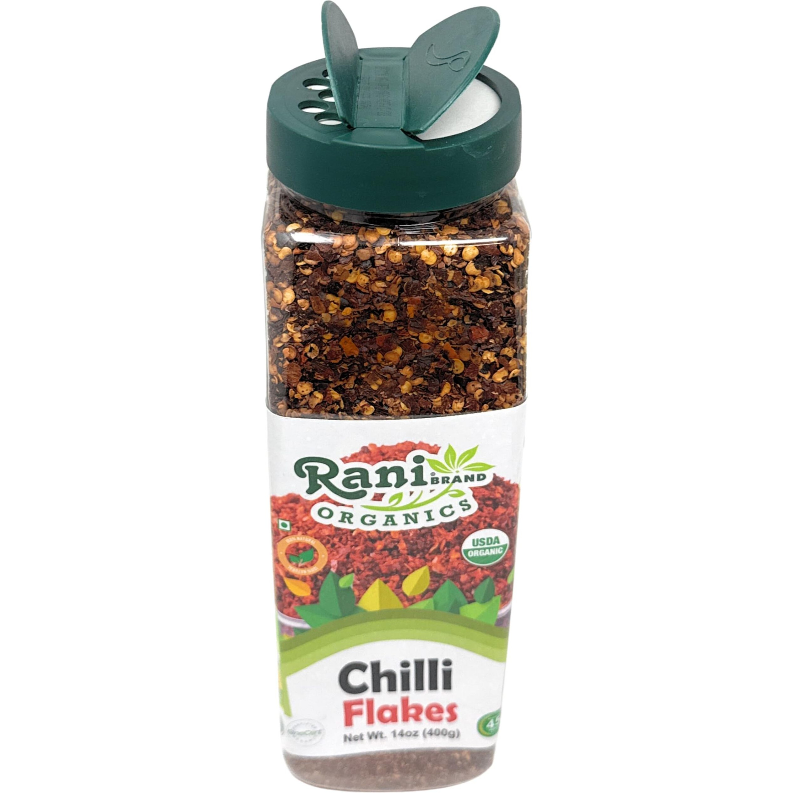 Rani Organic Chilli Flakes 14oz (400g) PET Jar ~ All Natural, No Color added, Gluten Friendly, Vegan, NON-GMO, Kosher, No Salt or fillers, USDA Certified Organic
