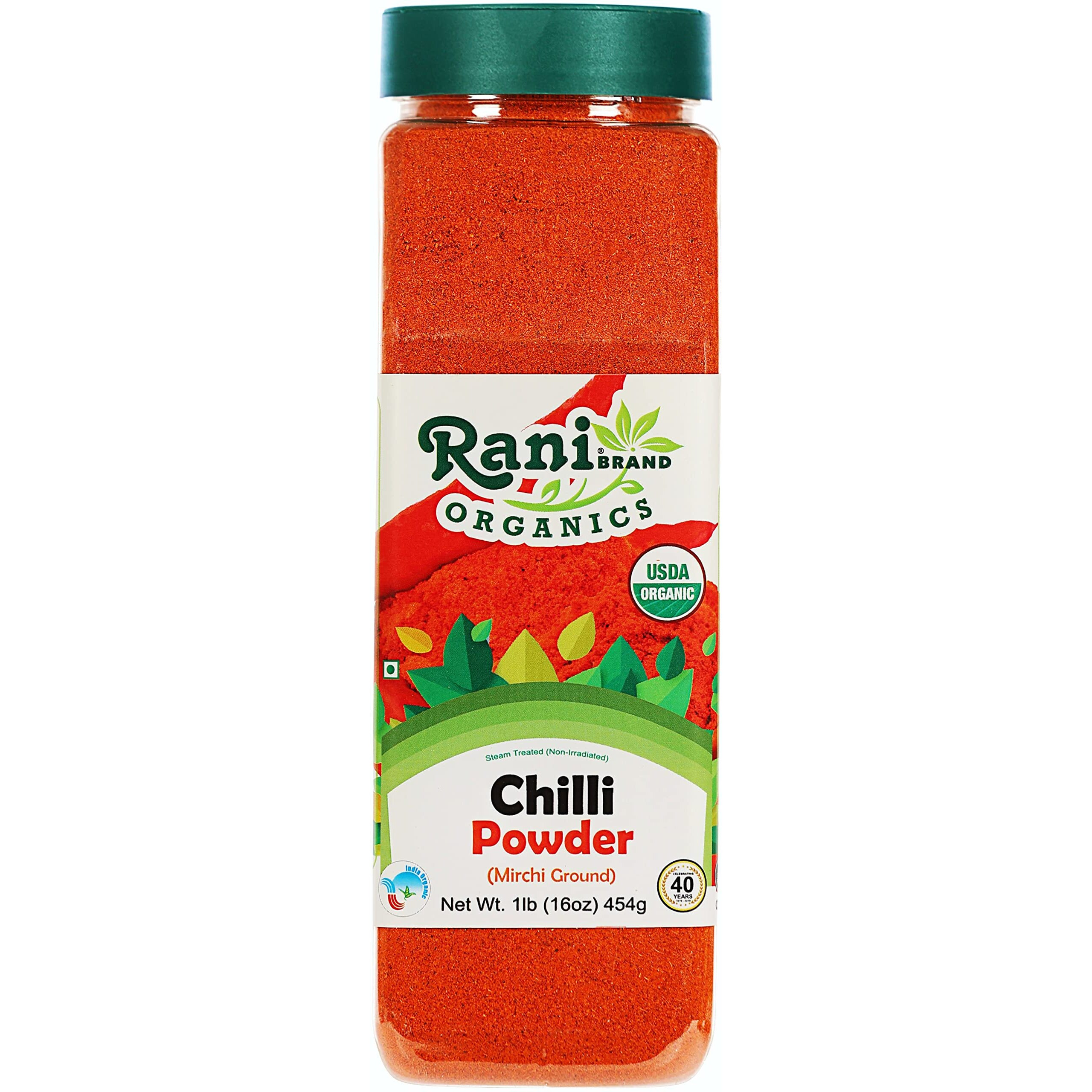 Rani Organic Chilli Powder (Mirchi Ground) 16oz (1lb) 454g PET Jar ~ All Natural, Vegan, Gluten Friendly, NON-GMO, Indian Origin, USDA Certified Organic