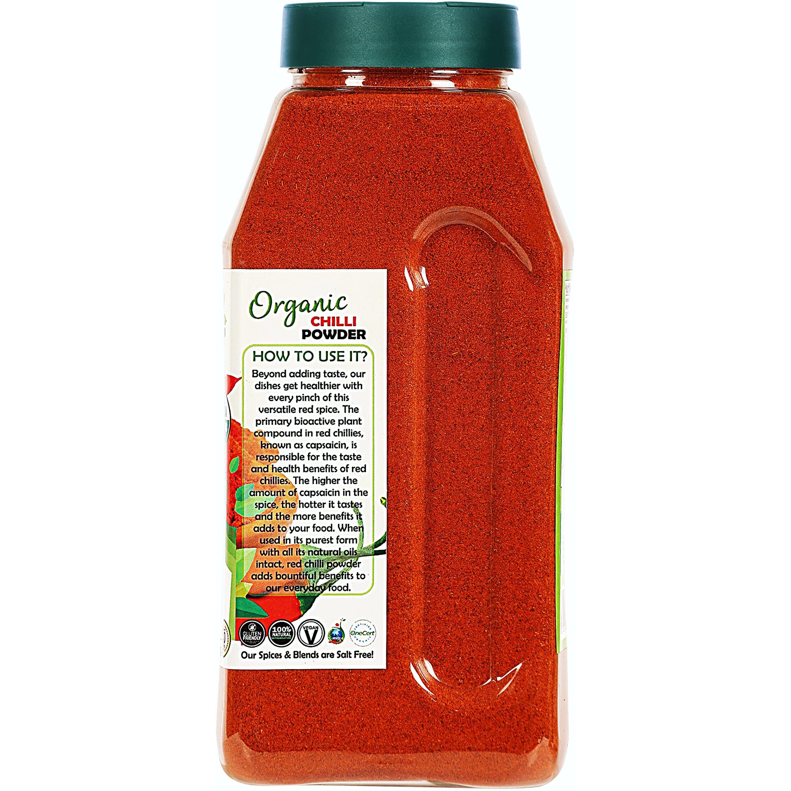 Rani Organic Chilli Powder (Mirchi Ground) 16oz (1lb) 454g PET Jar ~ All Natural, Vegan, Gluten Friendly, NON-GMO, Indian Origin, USDA Certified Organic