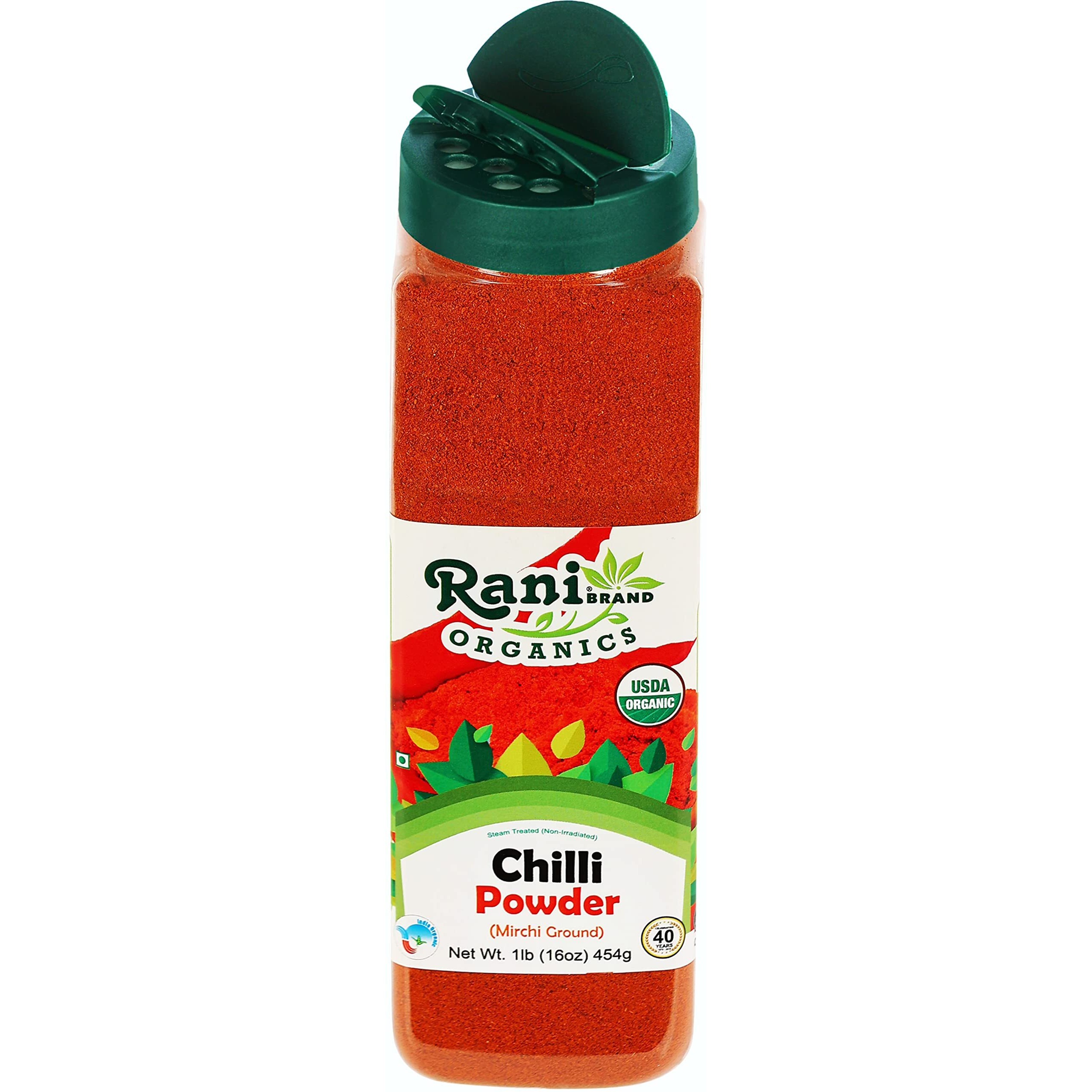 Rani Organic Chilli Powder (Mirchi Ground) 16oz (1lb) 454g PET Jar ~ All Natural, Vegan, Gluten Friendly, NON-GMO, Indian Origin, USDA Certified Organic