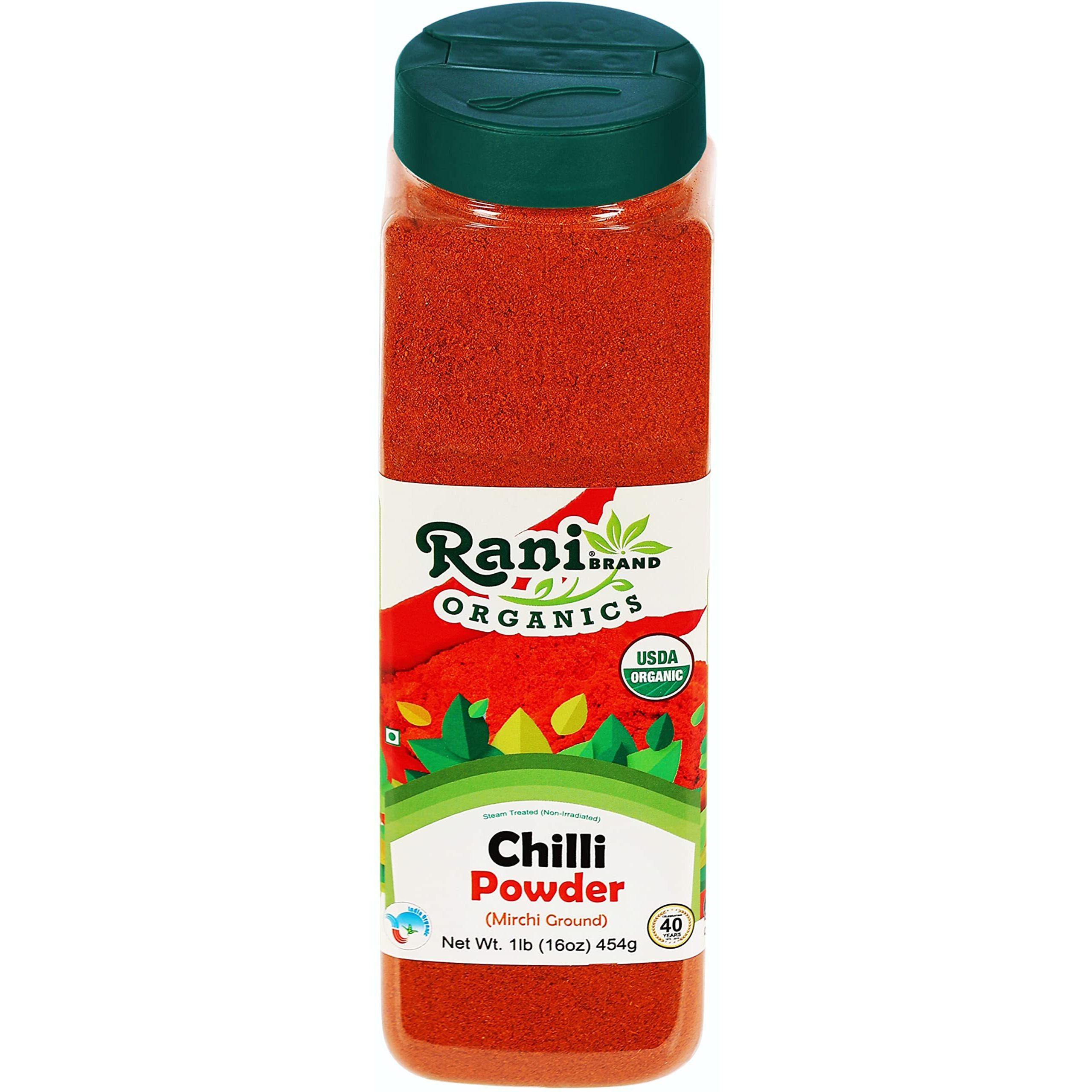 Rani Organic Chilli Powder (Mirchi Ground) 16oz (1lb) 454g PET Jar ~ All Natural, Vegan, Gluten Friendly, NON-GMO, Indian Origin, USDA Certified Organic