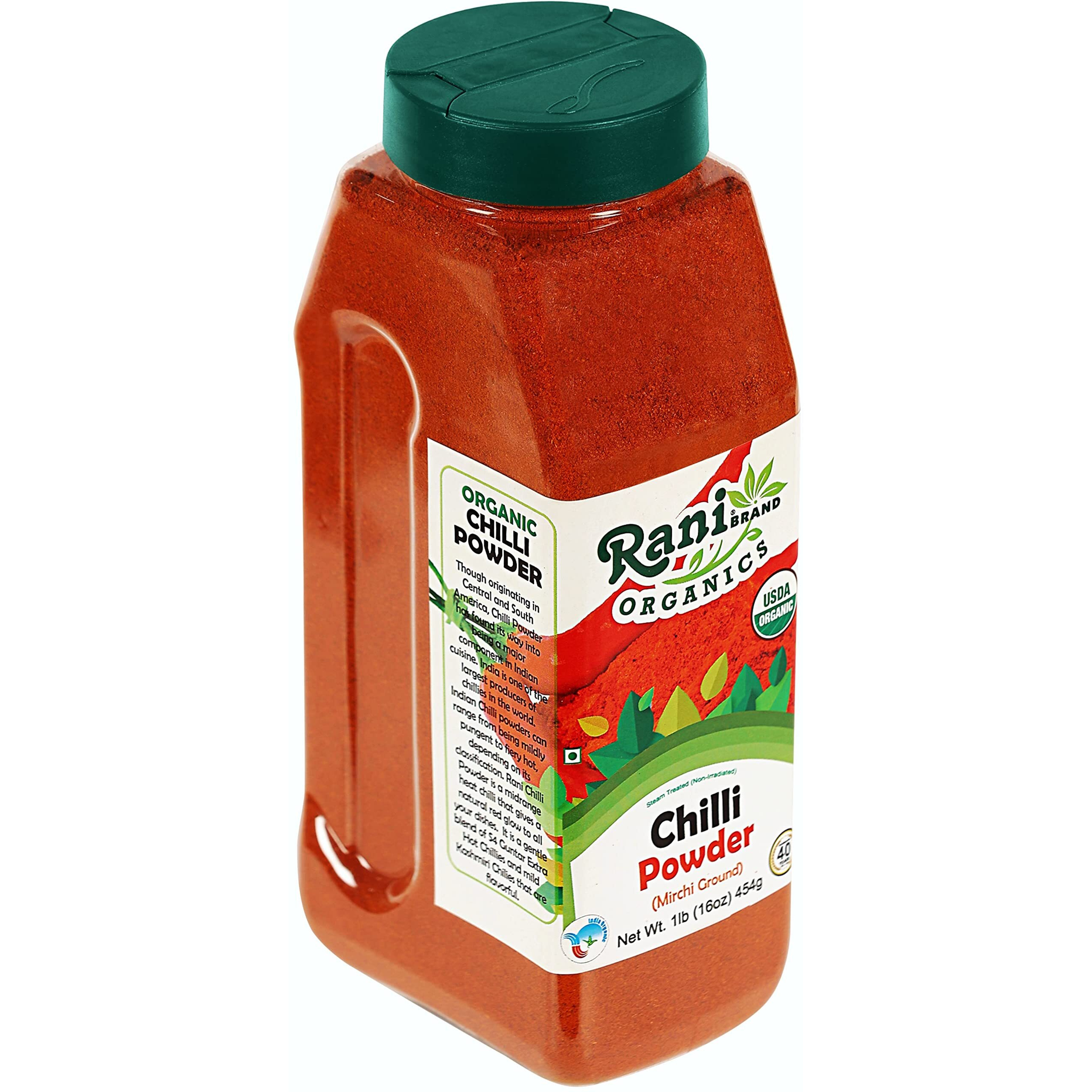 Rani Organic Chilli Powder (Mirchi Ground) 16oz (1lb) 454g PET Jar ~ All Natural, Vegan, Gluten Friendly, NON-GMO, Indian Origin, USDA Certified Organic