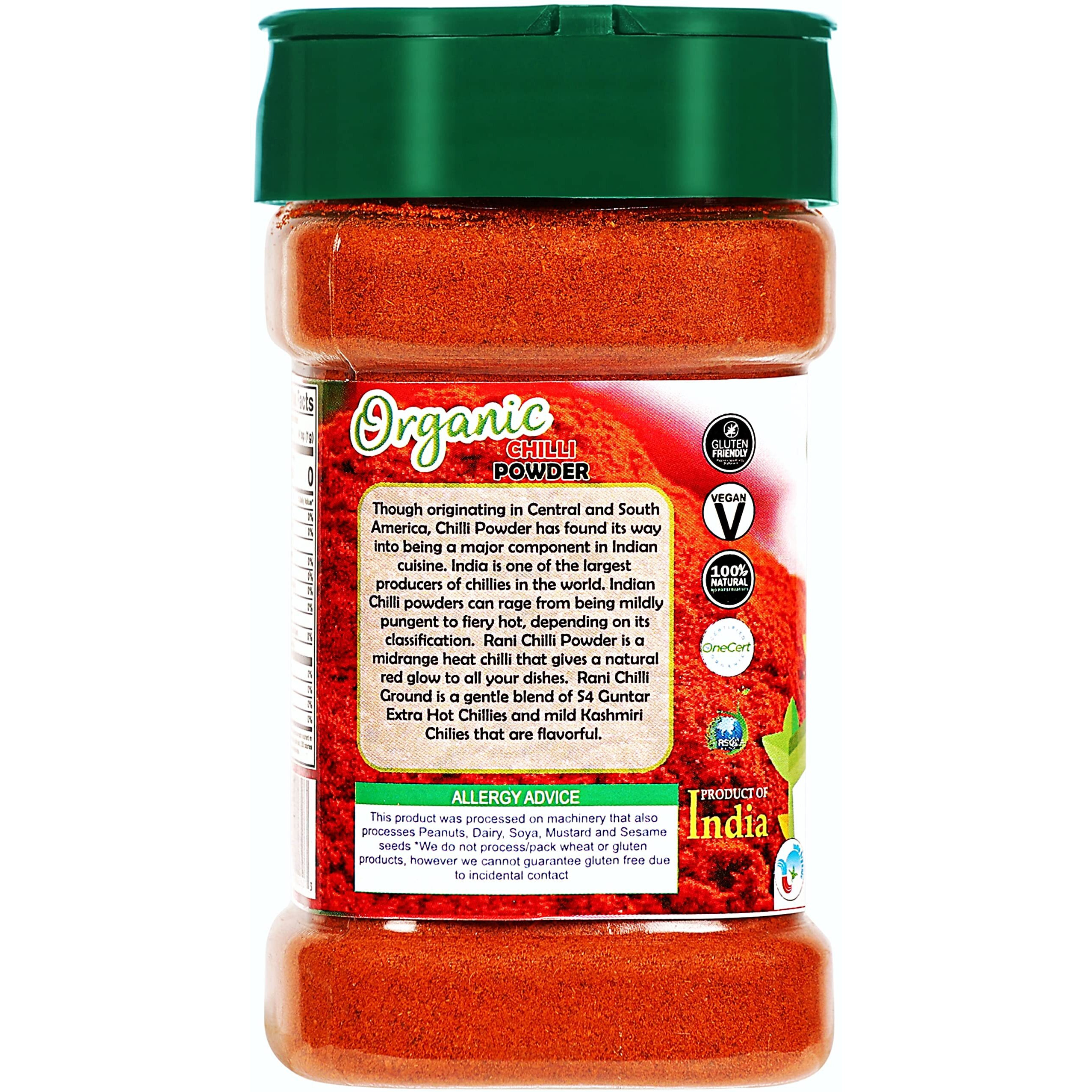 Rani Organic Chilli Powder (Mirchi Ground) 3oz (85g) PET Jar ~ All Natural, Vegan, Gluten Friendly, NON-GMO, Indian Origin, USDA Certified Organic