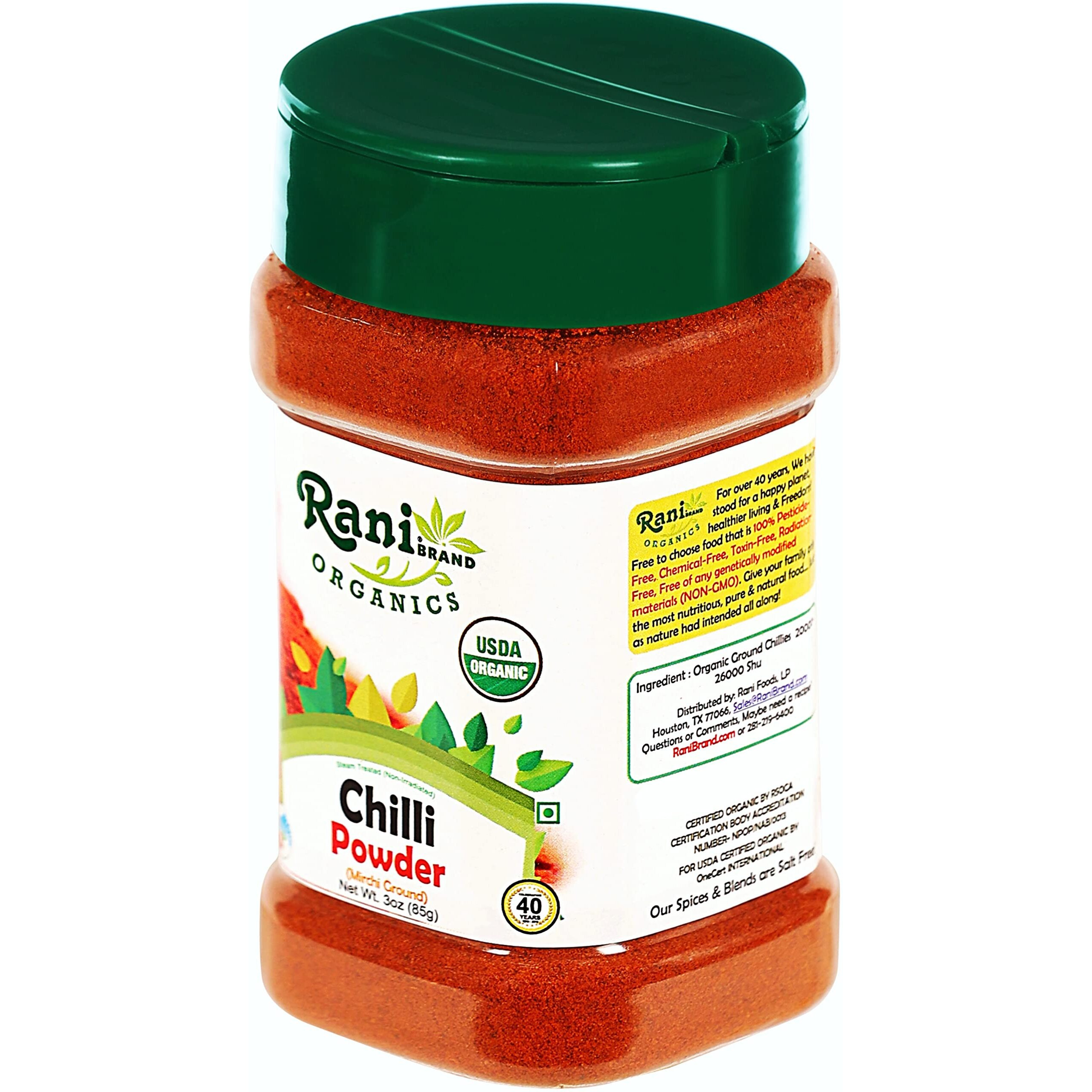 Rani Organic Chilli Powder (Mirchi Ground) 3oz (85g) PET Jar ~ All Natural, Vegan, Gluten Friendly, NON-GMO, Indian Origin, USDA Certified Organic