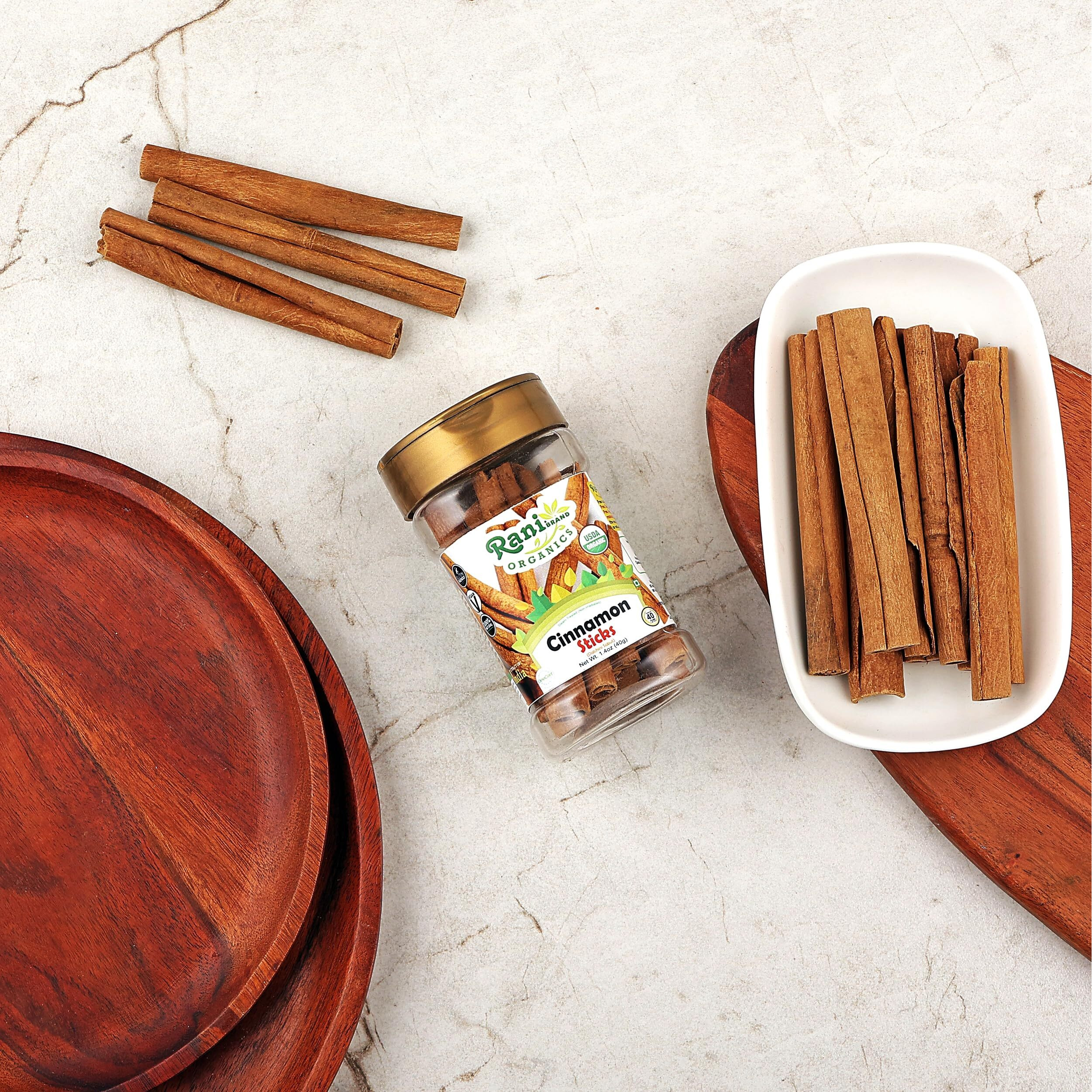 Rani Organic Cinnamon Sticks 1.4oz (40g) PET Jar - 7-9 Sticks - Strong Aroma, Perfect for Baking, Cooking & Beverages, 3+ Inches Length - Cassia Saigon Cinnamon from Vietnam, Kosher