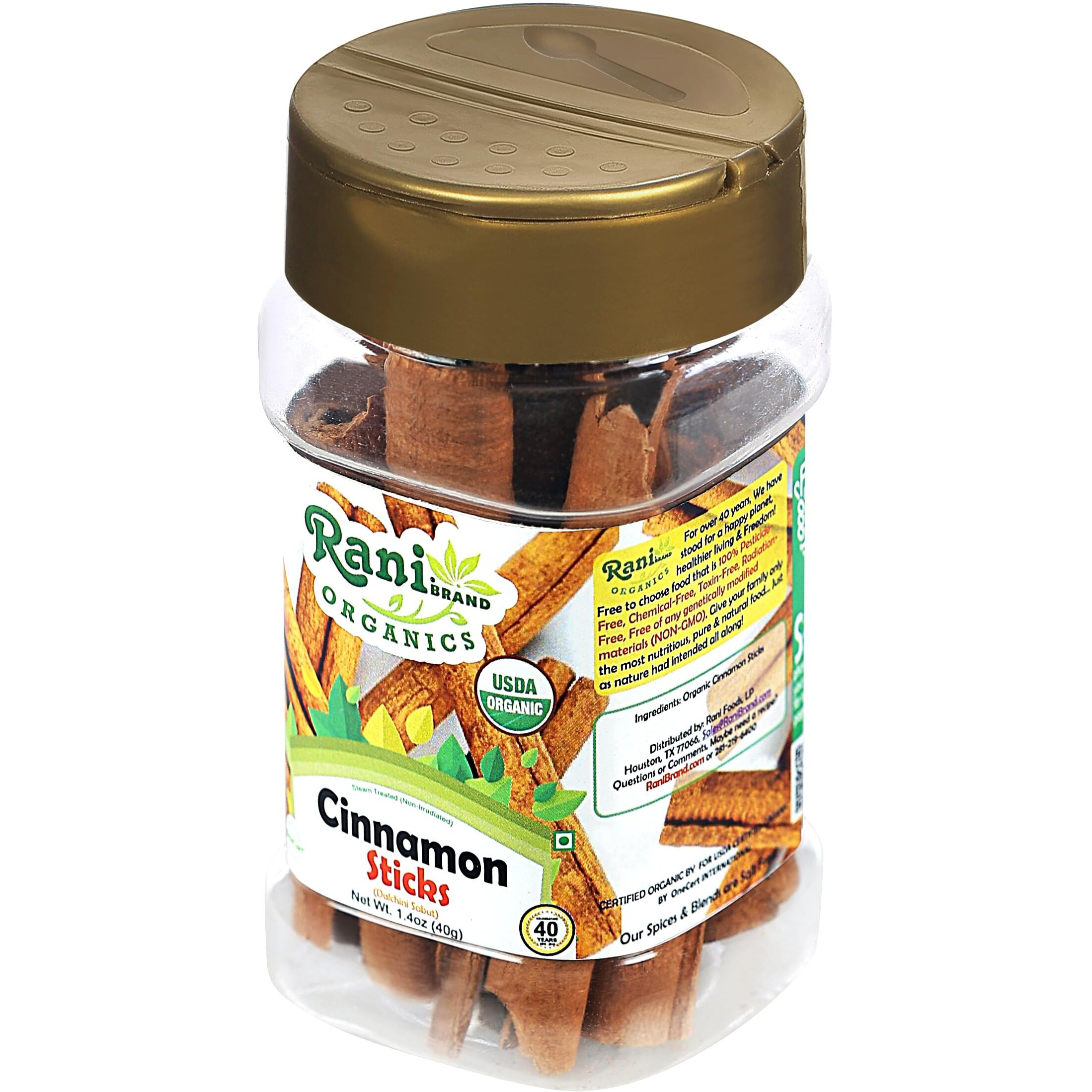 Rani Organic Cinnamon Sticks 1.4oz (40g) PET Jar - 7-9 Sticks - Strong Aroma, Perfect for Baking, Cooking & Beverages, 3+ Inches Length - Cassia Saigon Cinnamon from Vietnam, Kosher