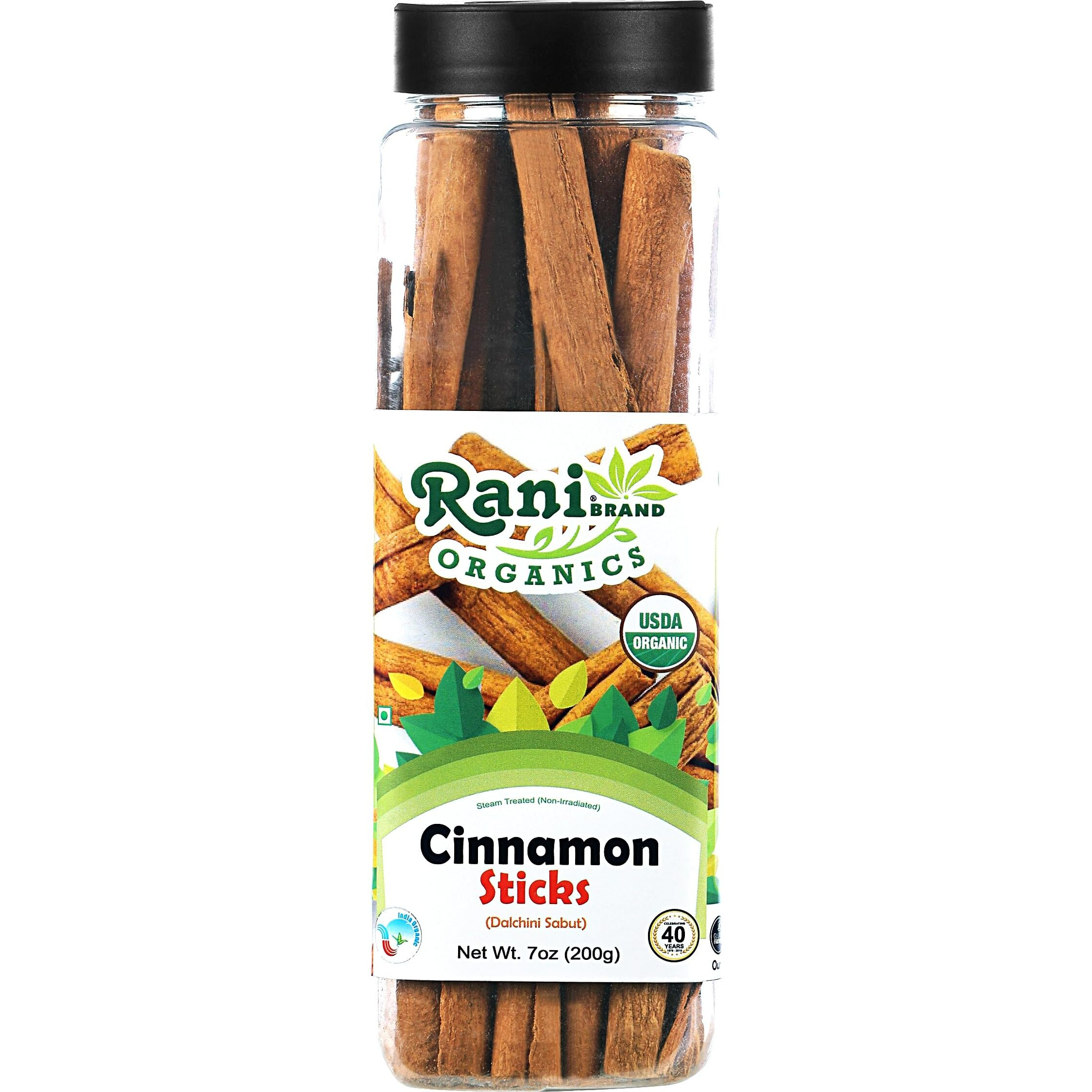 Rani Organic Cinnamon Sticks 7oz (200g) PET Jar - 36-44 Sticks - Strong Aroma, Perfect for Baking, Cooking & Beverages, 3+ Inches Length - Cassia Saigon Cinnamon from Vietnam, Kosher