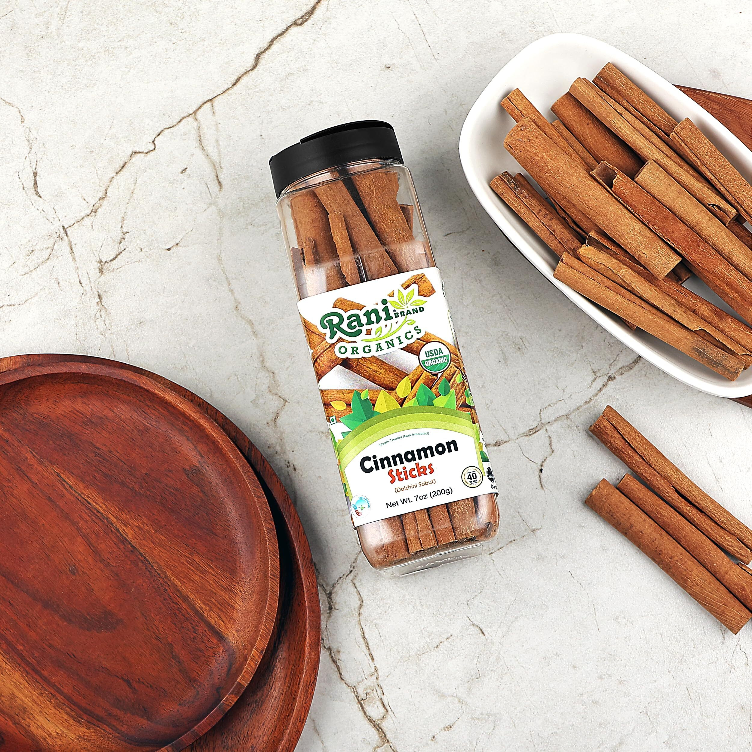 Rani Organic Cinnamon Sticks 7oz (200g) PET Jar - 36-44 Sticks - Strong Aroma, Perfect for Baking, Cooking & Beverages, 3+ Inches Length - Cassia Saigon Cinnamon from Vietnam, Kosher