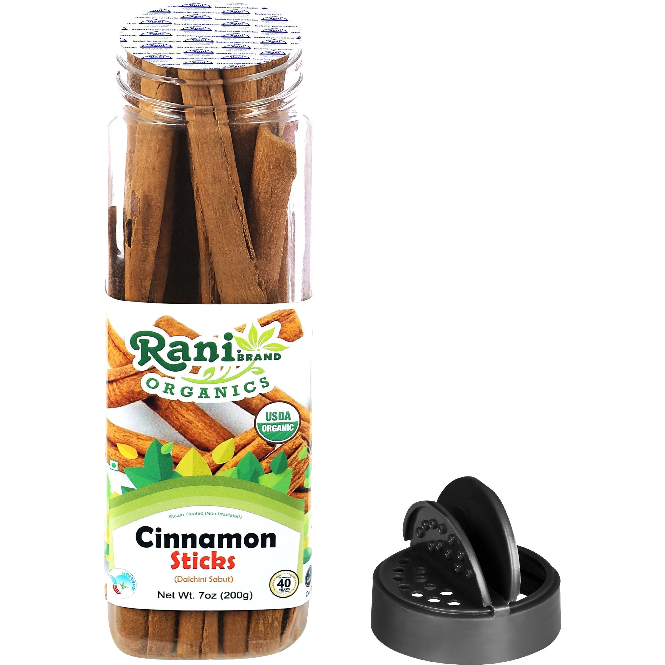 Rani Organic Cinnamon Sticks 7oz (200g) PET Jar - 36-44 Sticks - Strong Aroma, Perfect for Baking, Cooking & Beverages, 3+ Inches Length - Cassia Saigon Cinnamon from Vietnam, Kosher