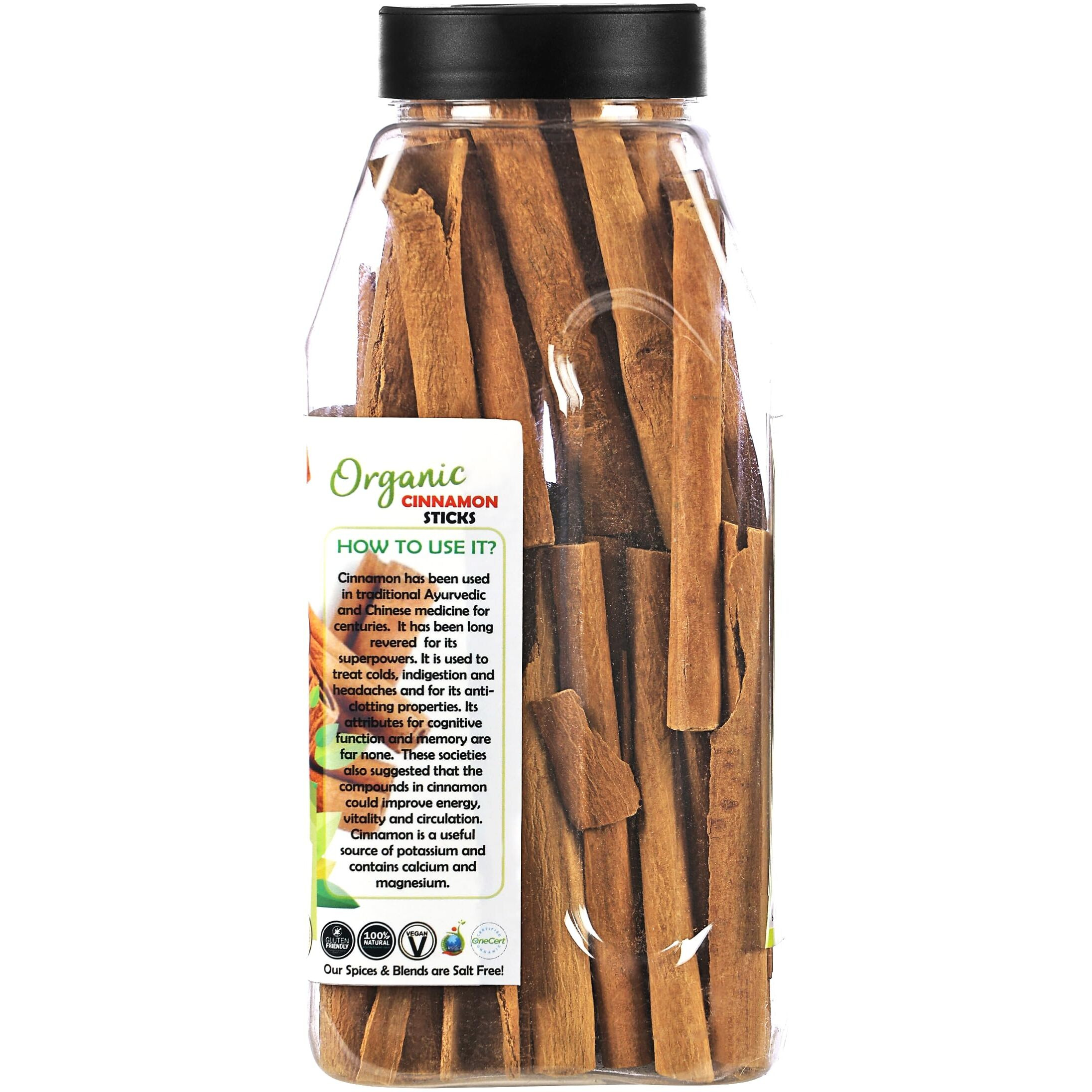 Rani Organic Cinnamon Sticks 7oz (200g) PET Jar - 36-44 Sticks - Strong Aroma, Perfect for Baking, Cooking & Beverages, 3+ Inches Length - Cassia Saigon Cinnamon from Vietnam, Kosher