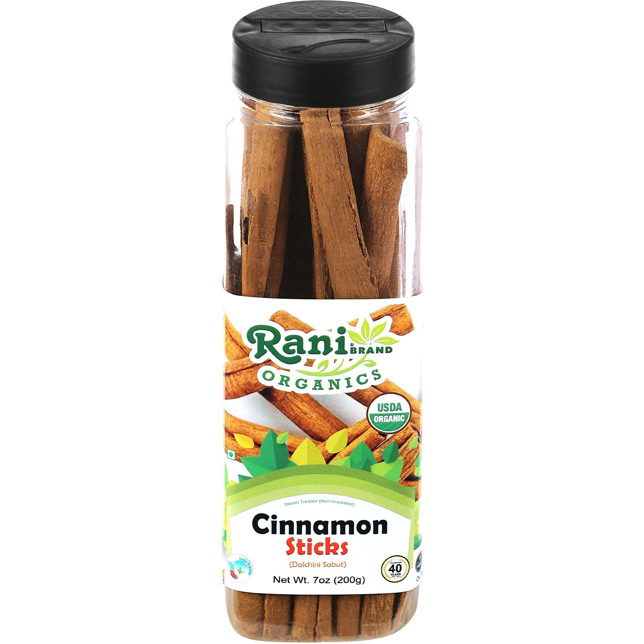 Rani Organic Cinnamon Sticks 7oz (200g) PET Jar - 36-44 Sticks - Strong Aroma, Perfect for Baking, Cooking & Beverages, 3+ Inches Length - Cassia Saigon Cinnamon from Vietnam, Kosher