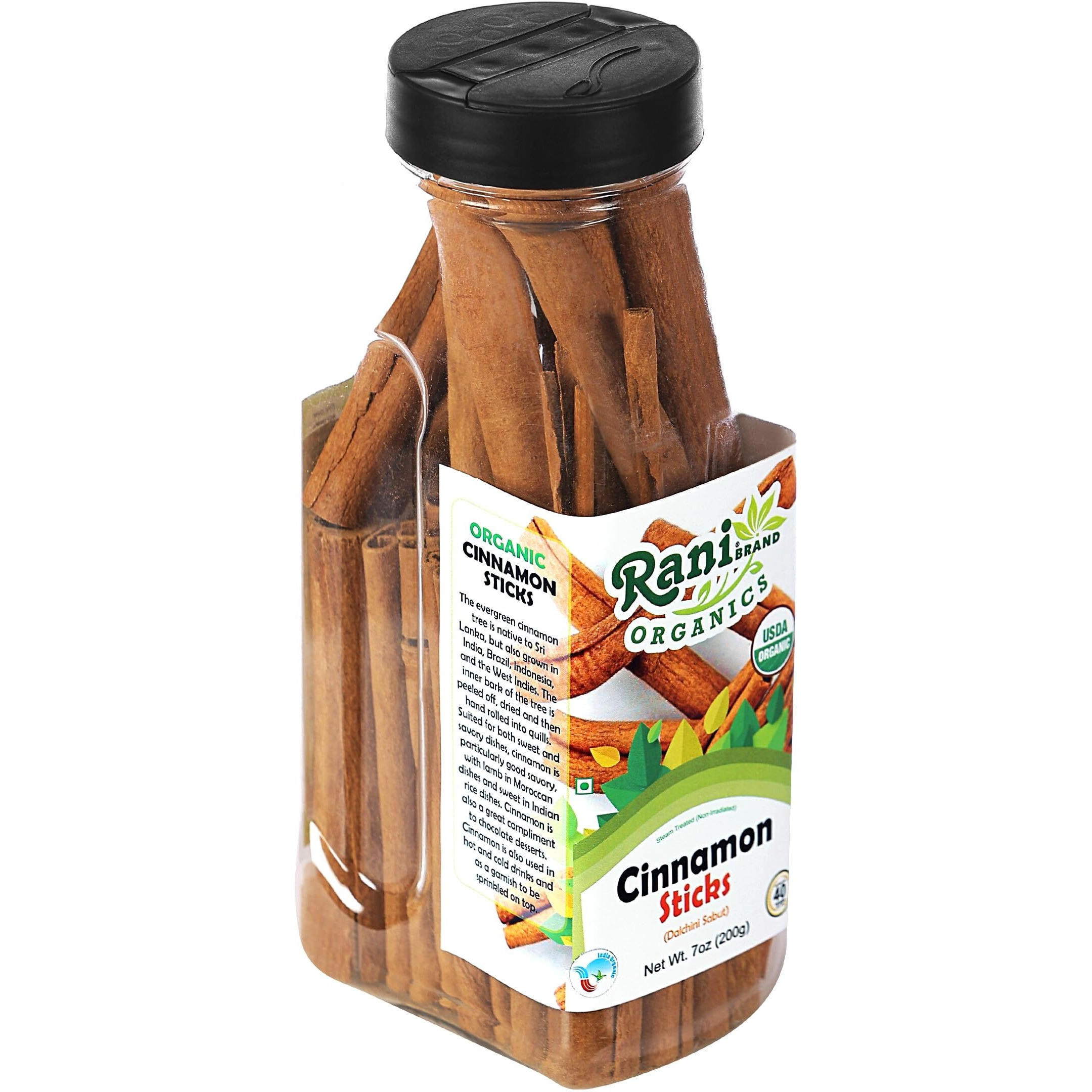 Rani Organic Cinnamon Sticks 7oz (200g) PET Jar - 36-44 Sticks - Strong Aroma, Perfect for Baking, Cooking & Beverages, 3+ Inches Length - Cassia Saigon Cinnamon from Vietnam, Kosher