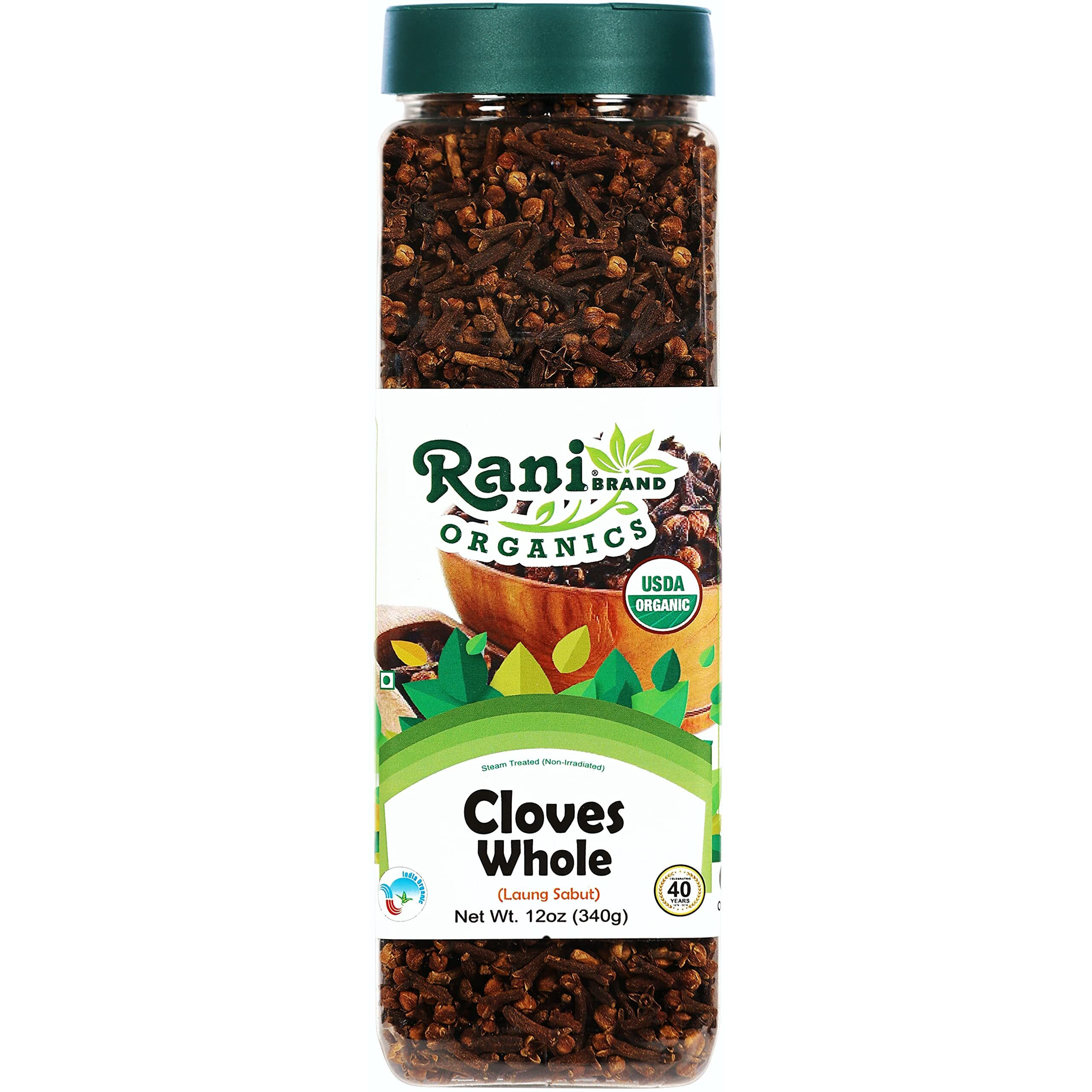 Rani Organic Cloves Whole (Laung Sabut) 12oz (340g) PET Jar, Great for Food, Tea, Pomander Balls and Potpourri ~ All Natural, Vegan, Gluten Friendly, Indian Origin, USDA Certified Organic