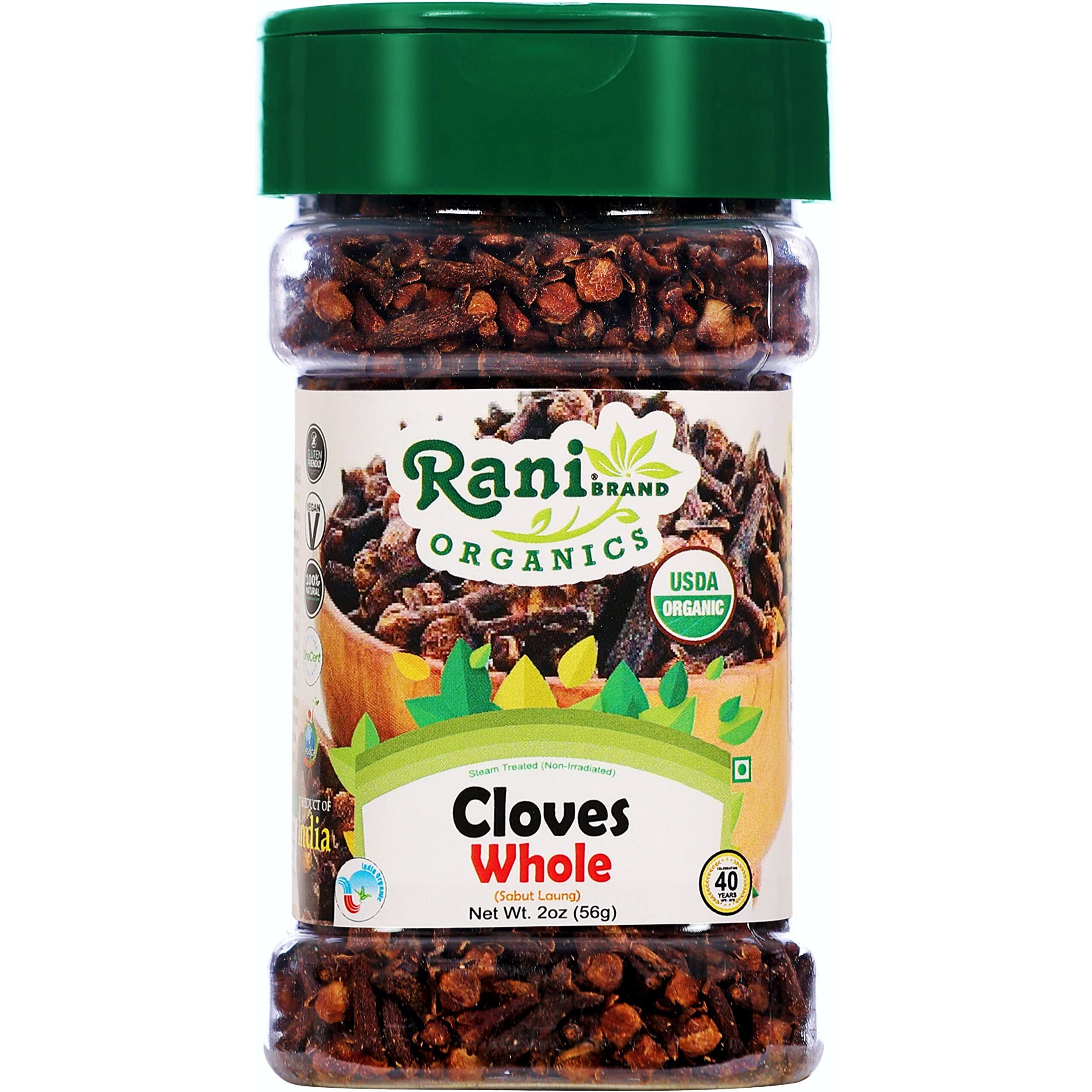 Rani Organic Cloves Whole (Laung Sabut) 2oz (56g) PET Jar, Great for Food, Tea, Pomander Balls and Potpourri ~ All Natural, Vegan, Gluten Friendly, NON-GMO, Indian Origin
