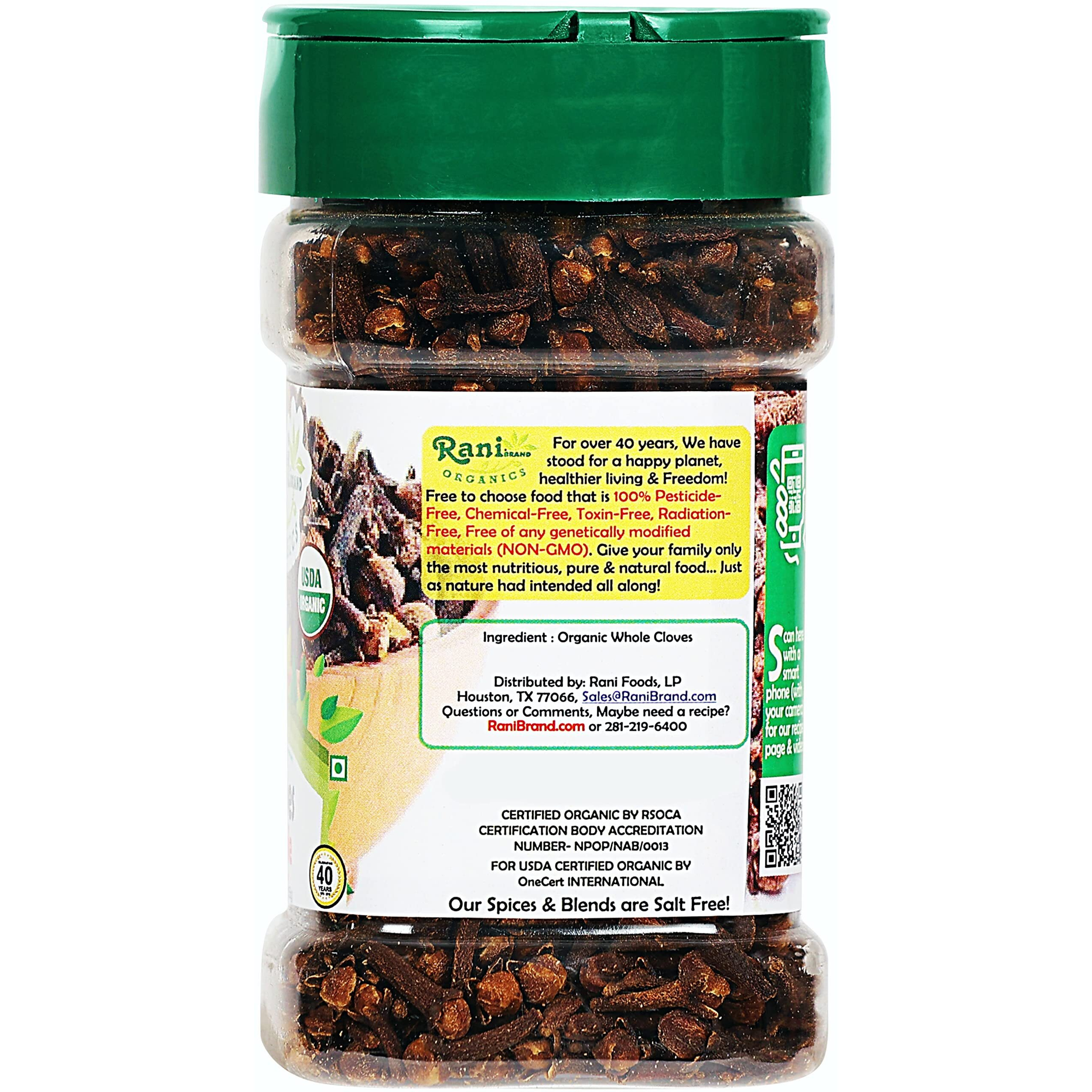 Rani Organic Cloves Whole (Laung Sabut) 2oz (56g) PET Jar, Great for Food, Tea, Pomander Balls and Potpourri ~ All Natural, Vegan, Gluten Friendly, NON-GMO, Indian Origin