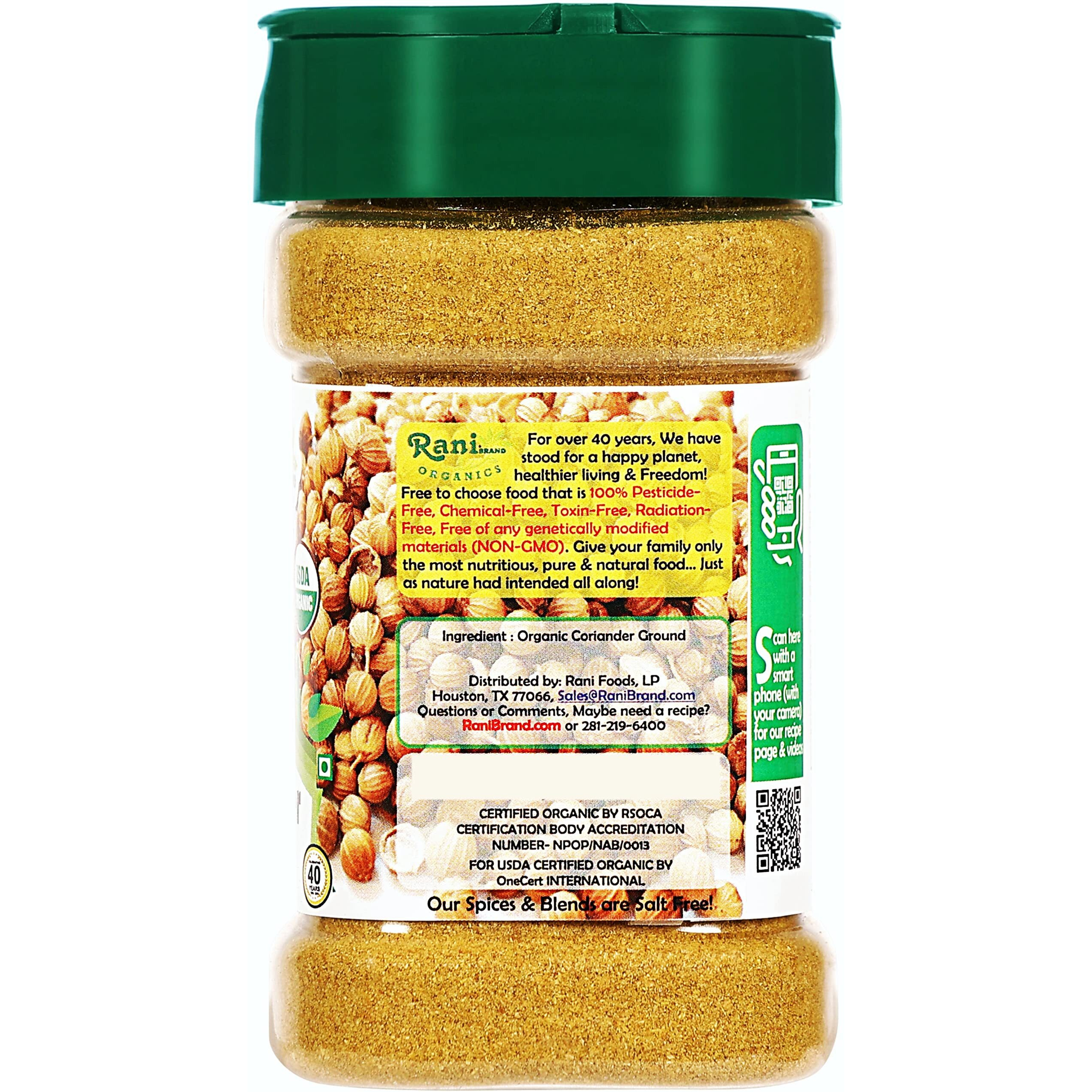 Rani Organic Coriander Powder (Dhania Powder 2.5oz (70g) PET Jar ~ All Natural, Vegan, Gluten Friendly, NON-GMO, Indian Origin, USDA Certified Organic
