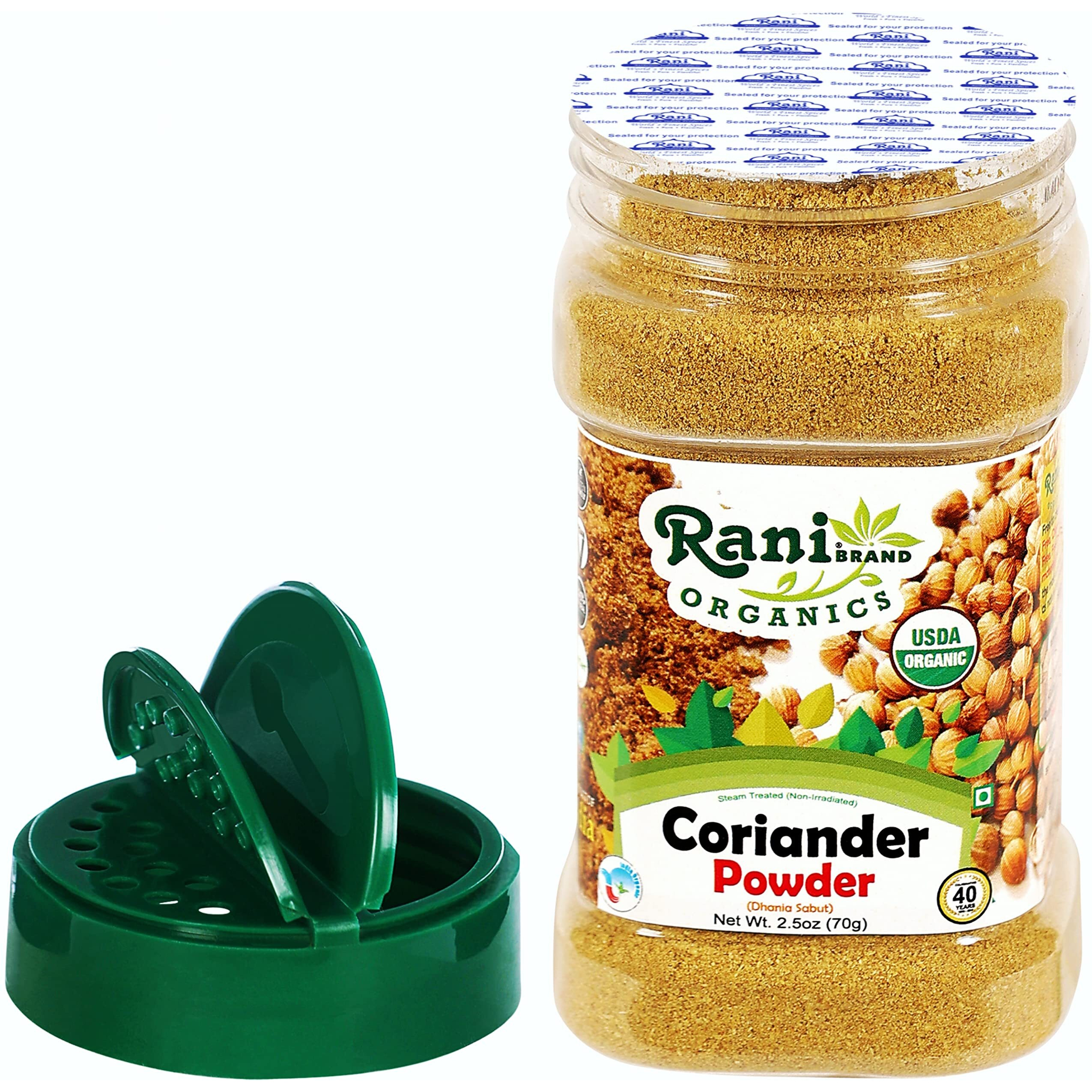 Rani Organic Coriander Powder (Dhania Powder 2.5oz (70g) PET Jar ~ All Natural, Vegan, Gluten Friendly, NON-GMO, Indian Origin, USDA Certified Organic