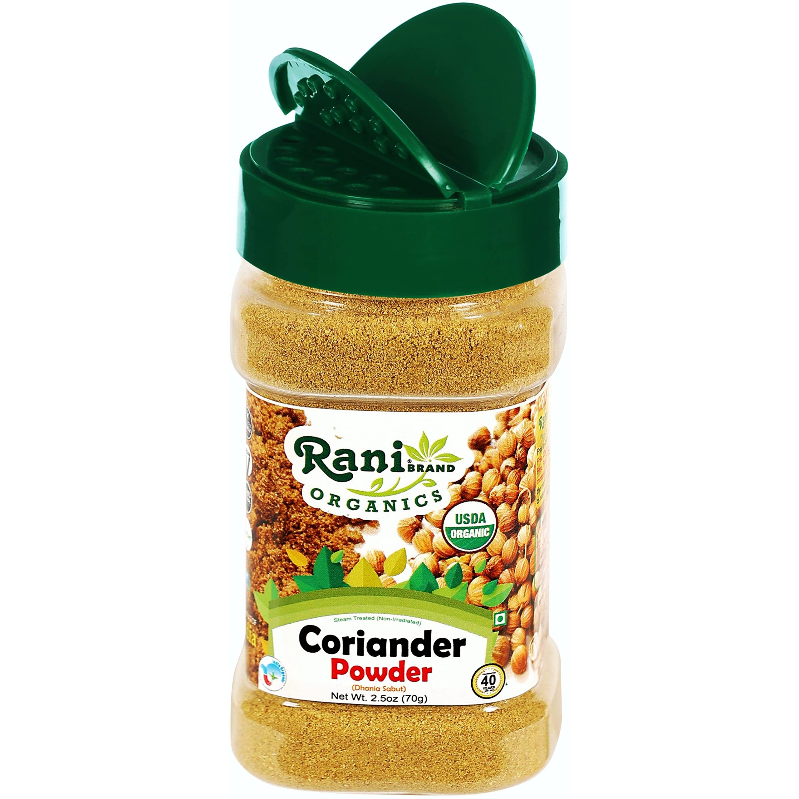 Rani Organic Coriander Powder (Dhania Powder 2.5oz (70g) PET Jar ~ All Natural, Vegan, Gluten Friendly, NON-GMO, Indian Origin, USDA Certified Organic