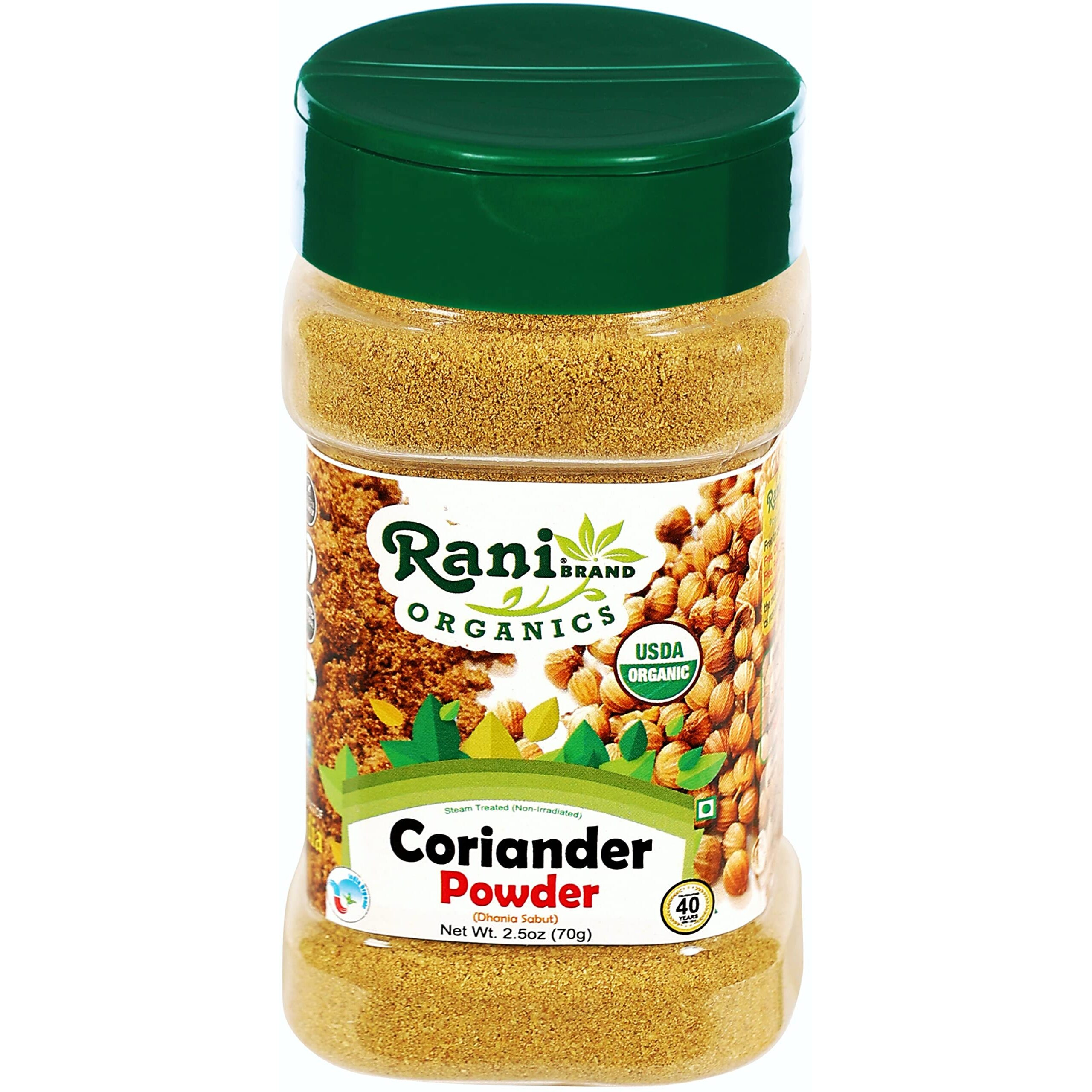 Rani Organic Coriander Powder (Dhania Powder 2.5oz (70g) PET Jar ~ All Natural, Vegan, Gluten Friendly, NON-GMO, Indian Origin, USDA Certified Organic