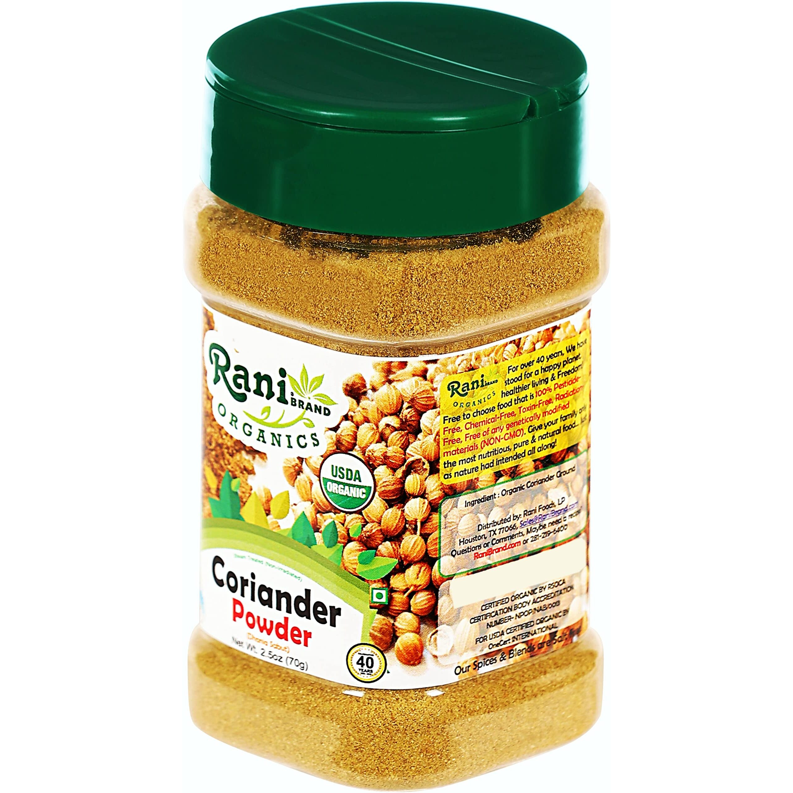 Rani Organic Coriander Powder (Dhania Powder 2.5oz (70g) PET Jar ~ All Natural, Vegan, Gluten Friendly, NON-GMO, Indian Origin, USDA Certified Organic